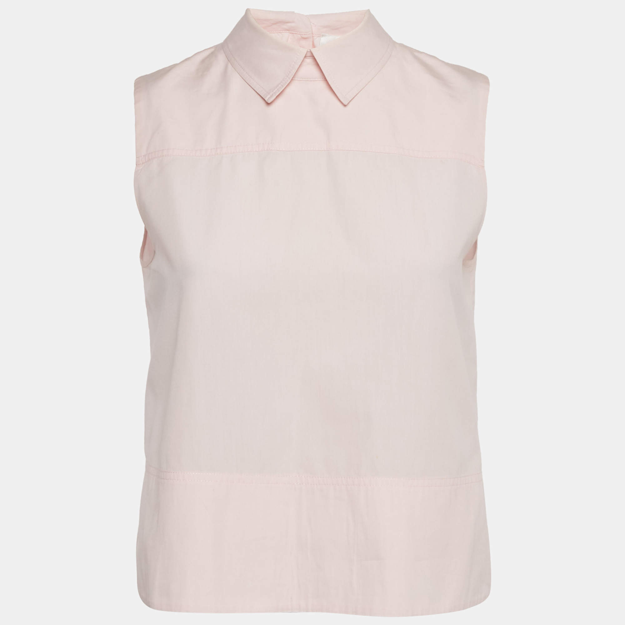 Pre Owned Victoria Beckham Pink Cotton Sleeveless Collared Top S