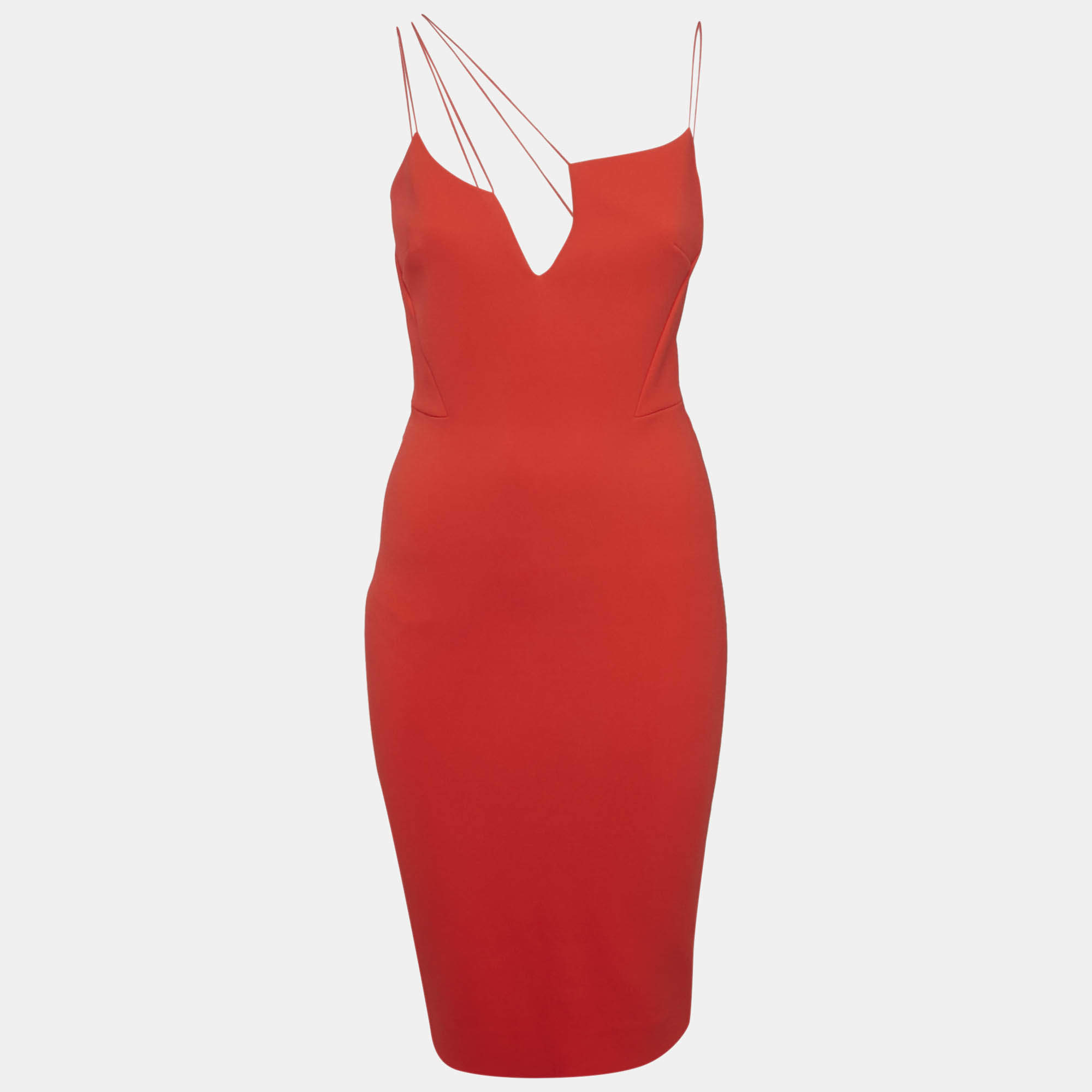 Pre Owned Victoria Beckham Red Crepe Bodycon Dress S