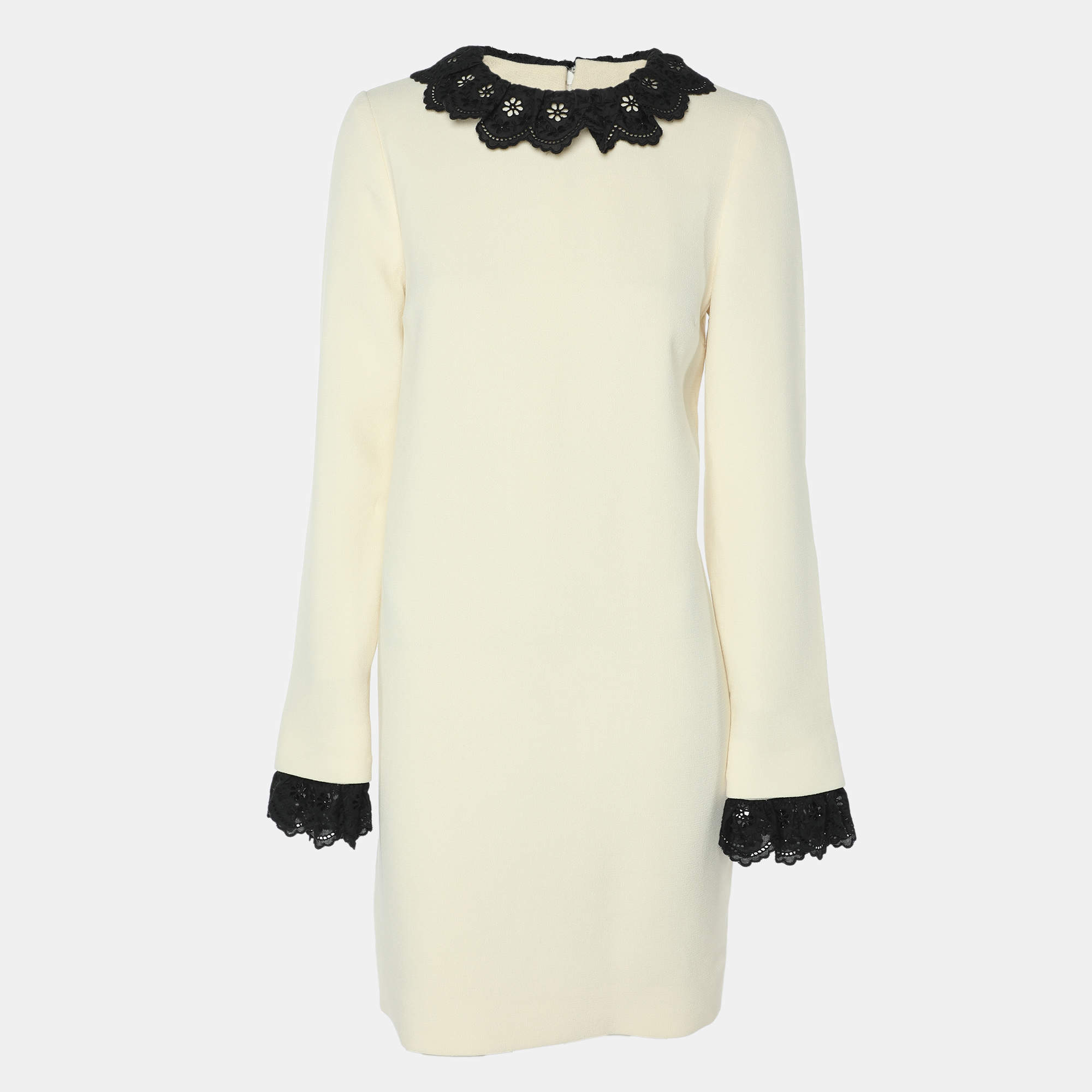 Pre Owned Victoria Victoria Beckham Cream/Black Wool Lace Dress M