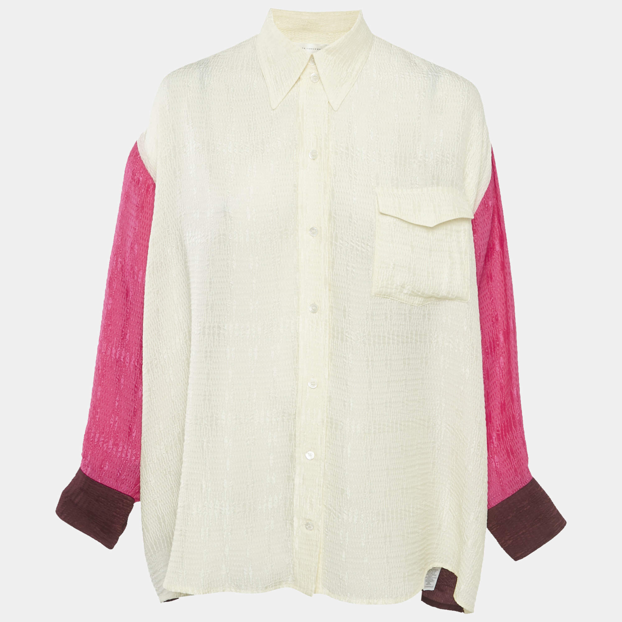 Pre Owned Victoria Beckham Multicolor/Cream Textured Crepe Oversized Shirt XS
