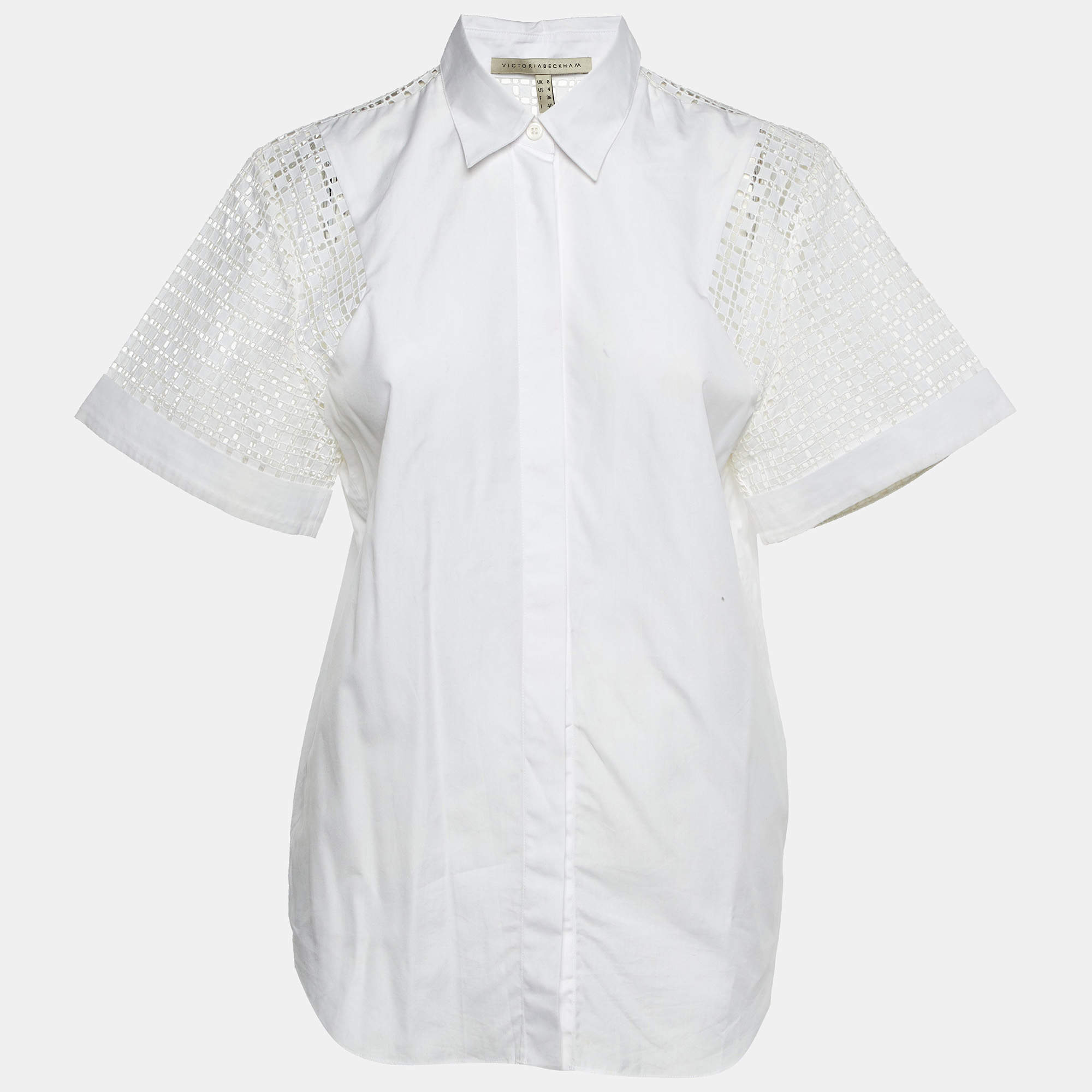 Pre Owned Victoria Beckham White Cotton Lace panel Detail Shirt S