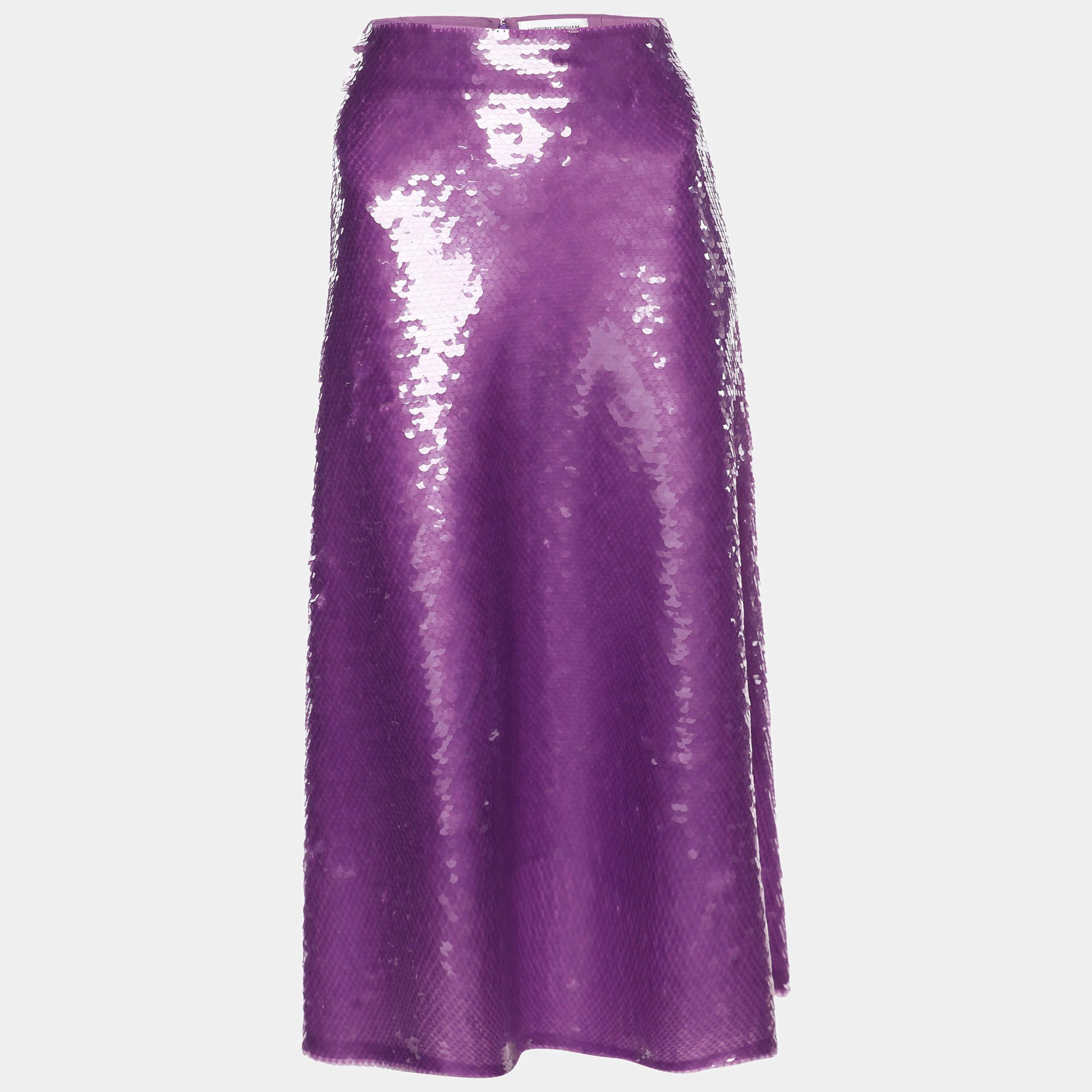 Pre Owned Victoria Beckham Purple Sequin Midi Skirt M