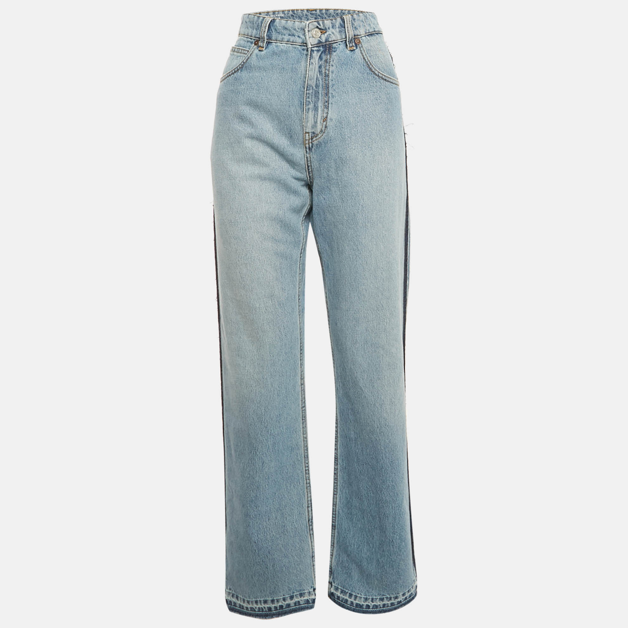 Pre Owned Victoria Beckham Blue High Waisted Denim Straight Leg Julia Jeans L Waist 31"