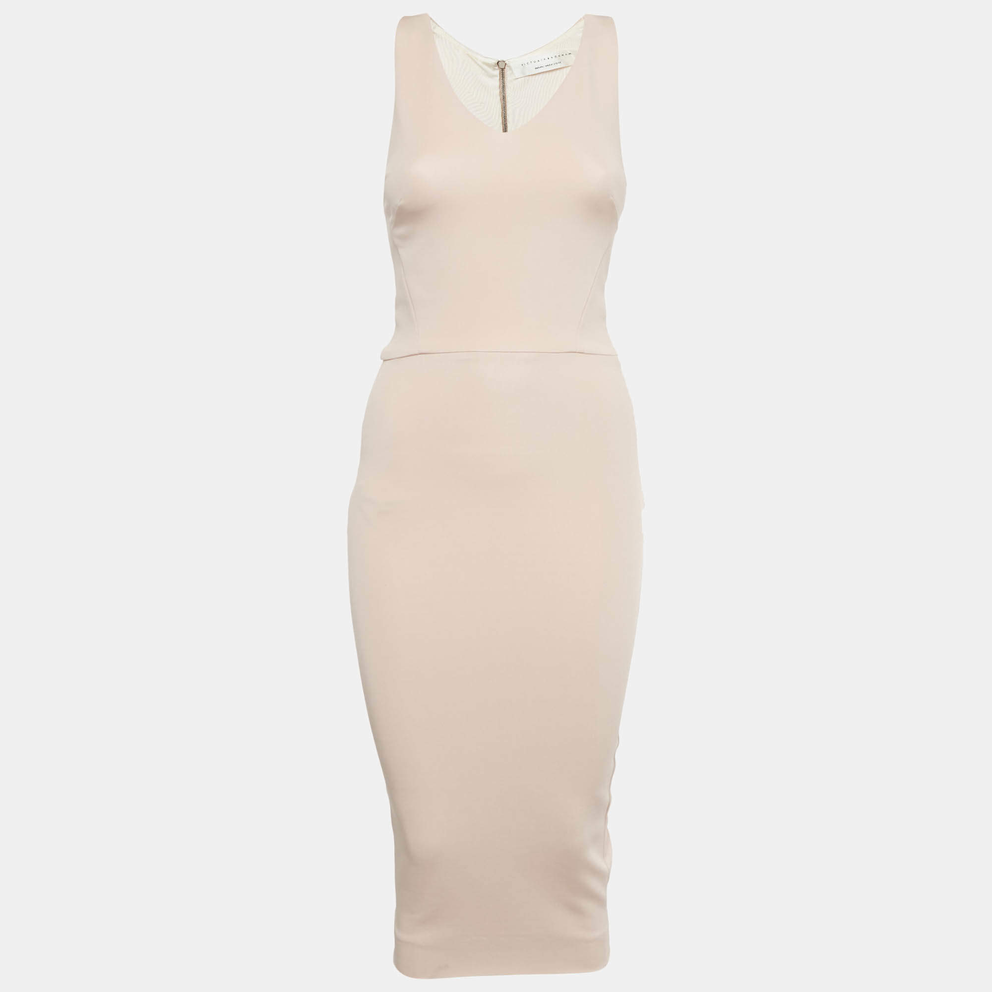 Pre Owned Victoria Beckham Pink Stretch Knit Midi Bodycon Dress S