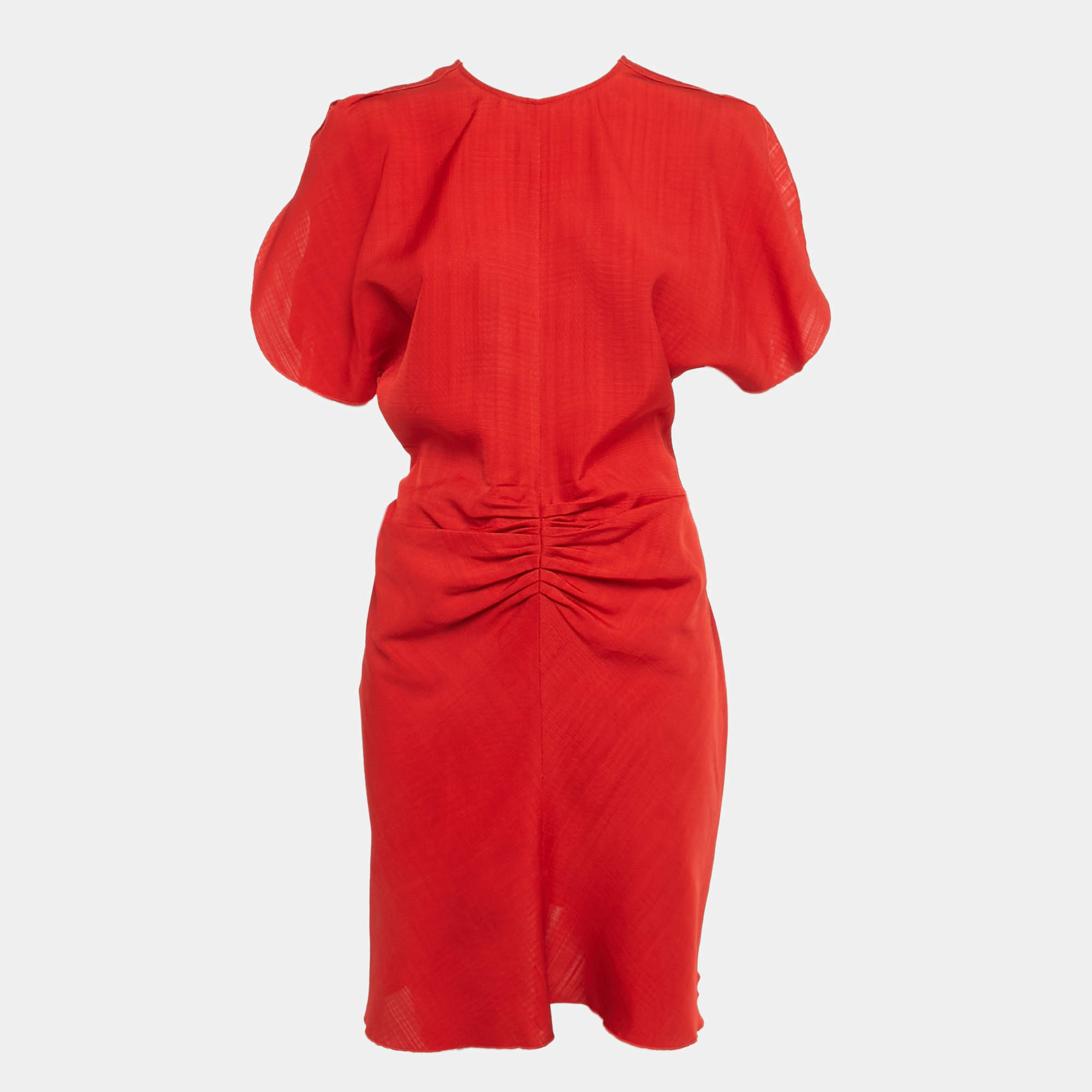 Pre Owned Victoria Beckham Red Linen Draped Short Dress S