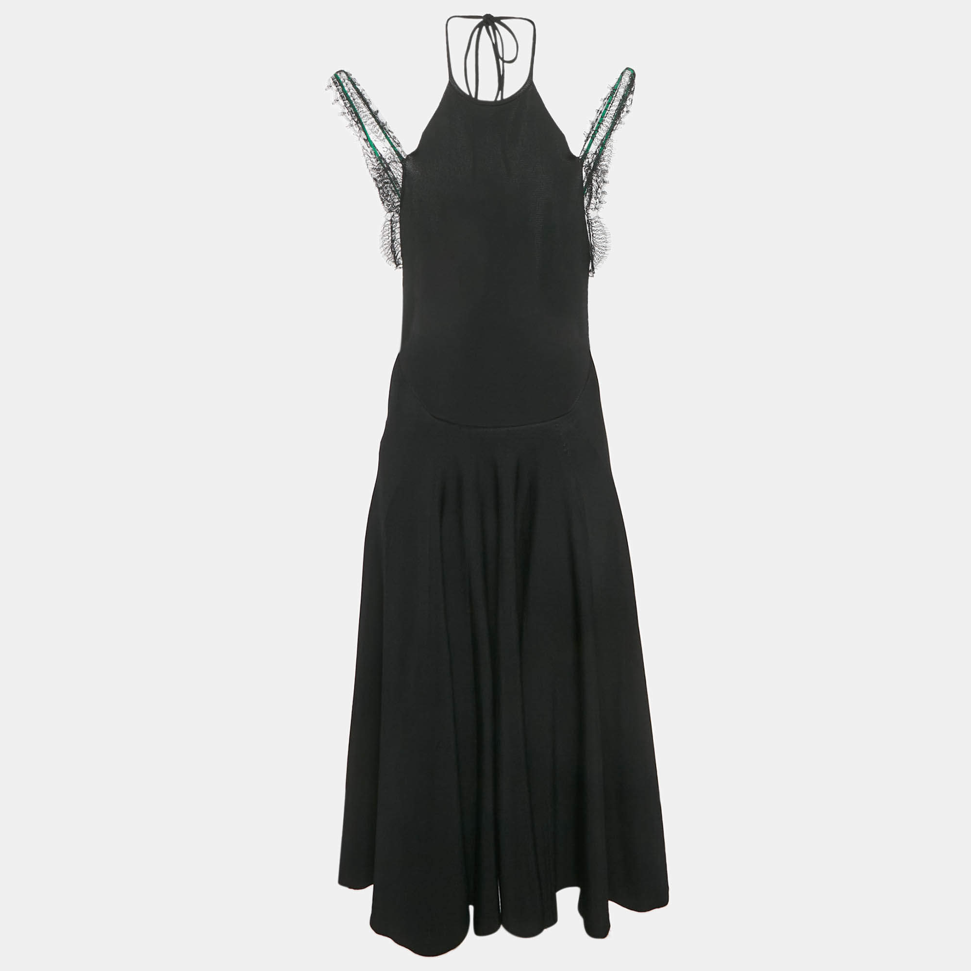 Pre Owned Victoria Beckham Black Knit Lace Trimmed Midi Dress M