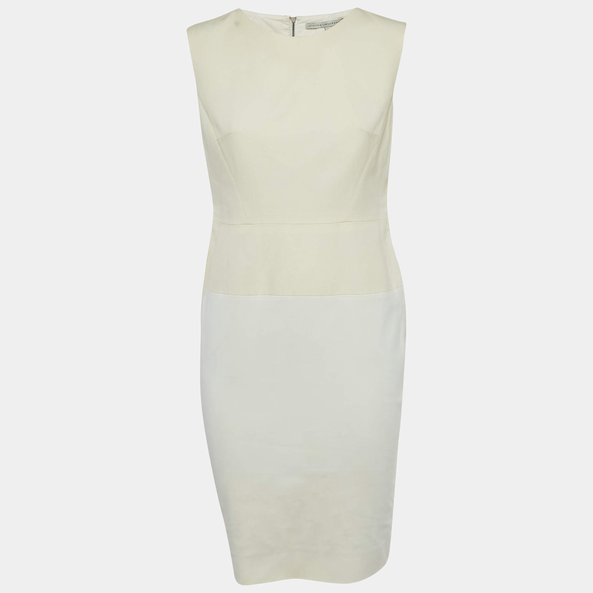 Pre Owned Victoria Beckham Off-White Cotton Blend Sleeveless Short Dress M