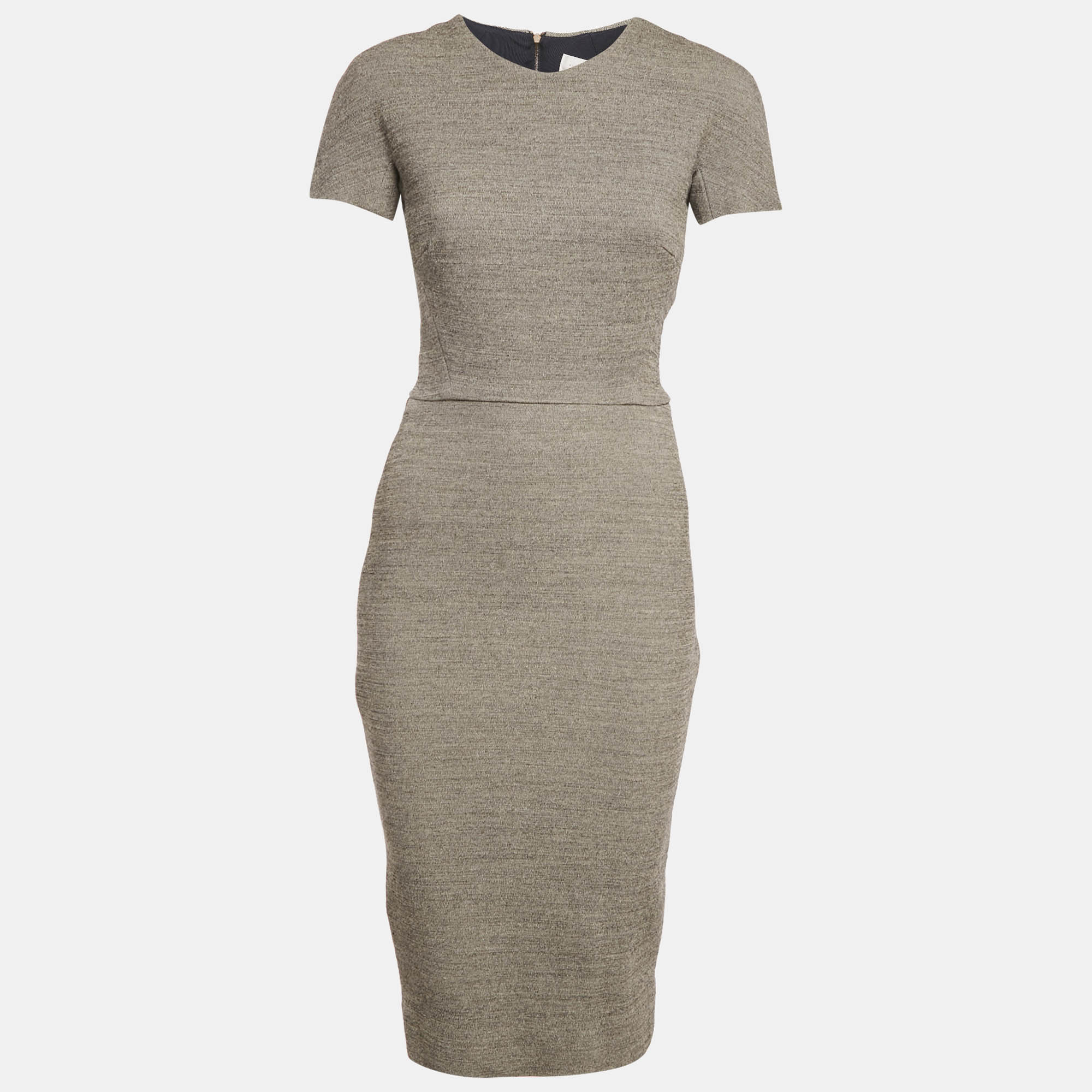 Pre Owned Victoria Beckham Grey Wool Blend Sheath Midi Dress S 