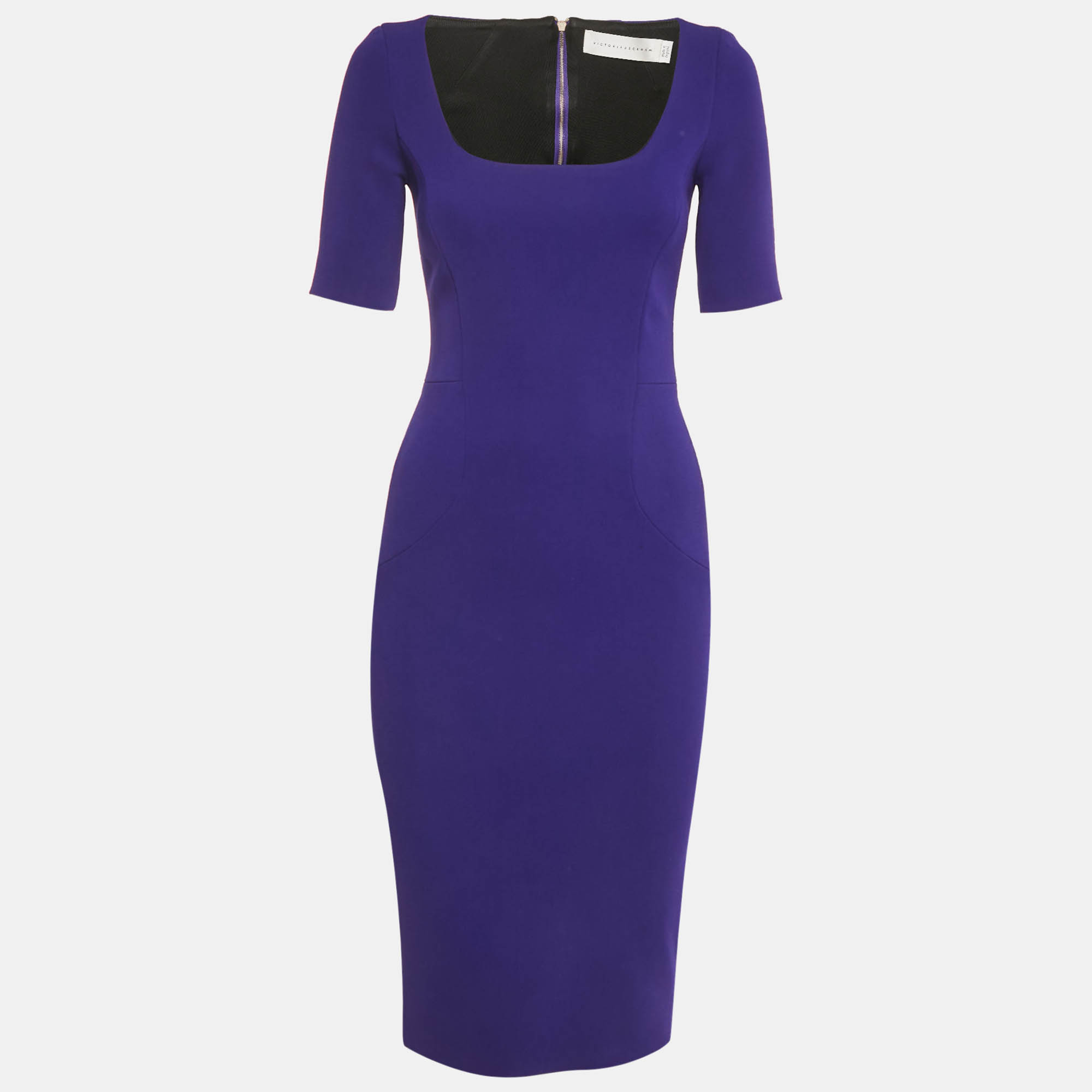 Pre Owned Victoria Beckham Purple Crepe Sheath Midi Dress S
