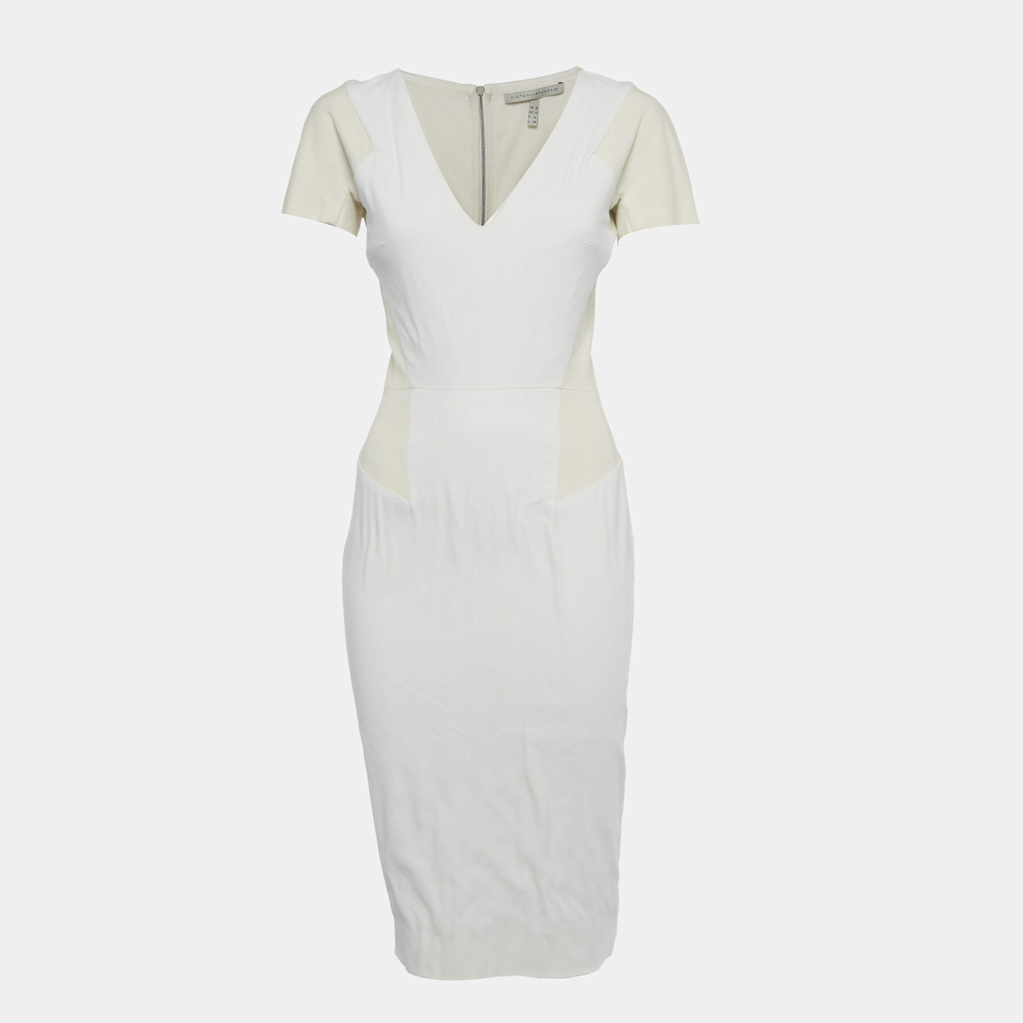 Pre Owned Victoria Beckham Cream & White Cotton Midi Dress S