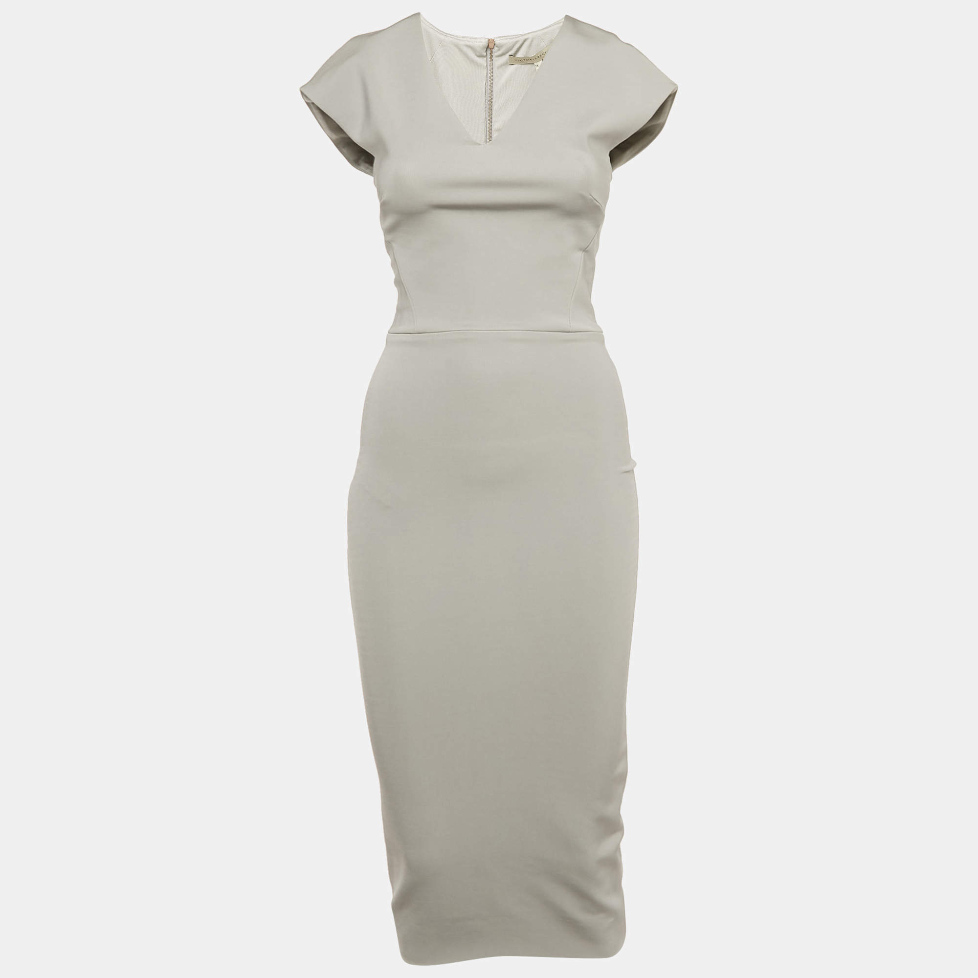 Pre Owned Victoria Beckham Grey Jersey Sheath Dress S