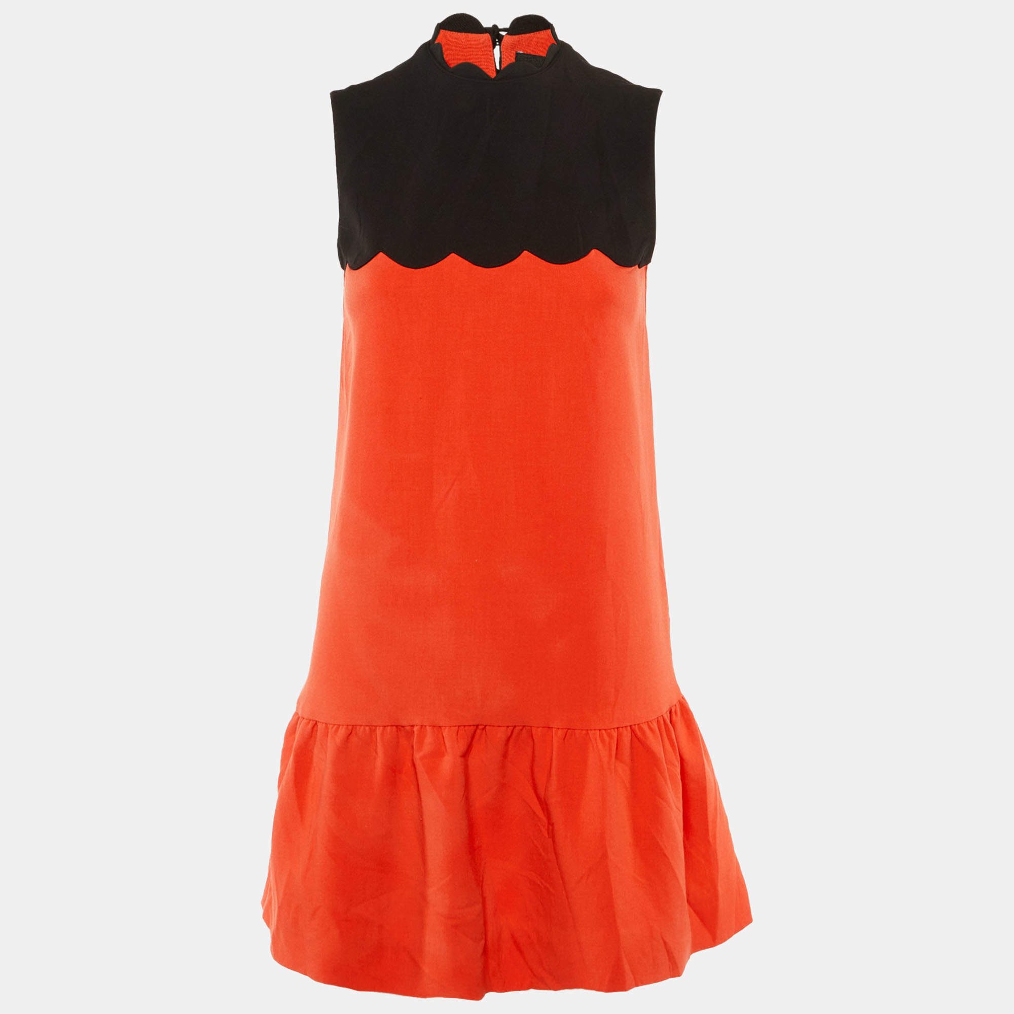 Pre Owned Victoria Beckham Red /Black Crepe Sleeveless Mini Dress XS