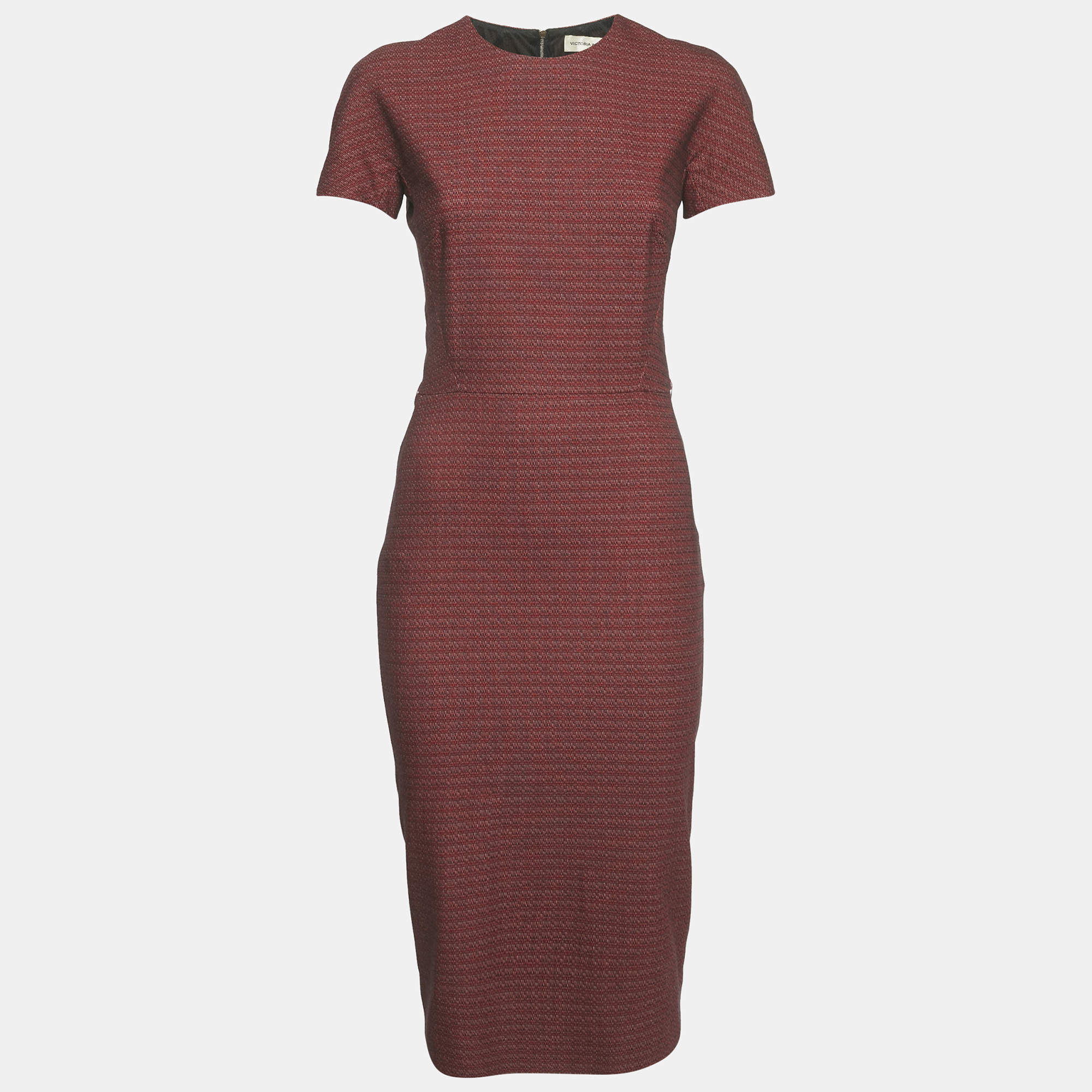 Pre Owned Victoria Beckham Burgundy Jacquard Sheath Dress S