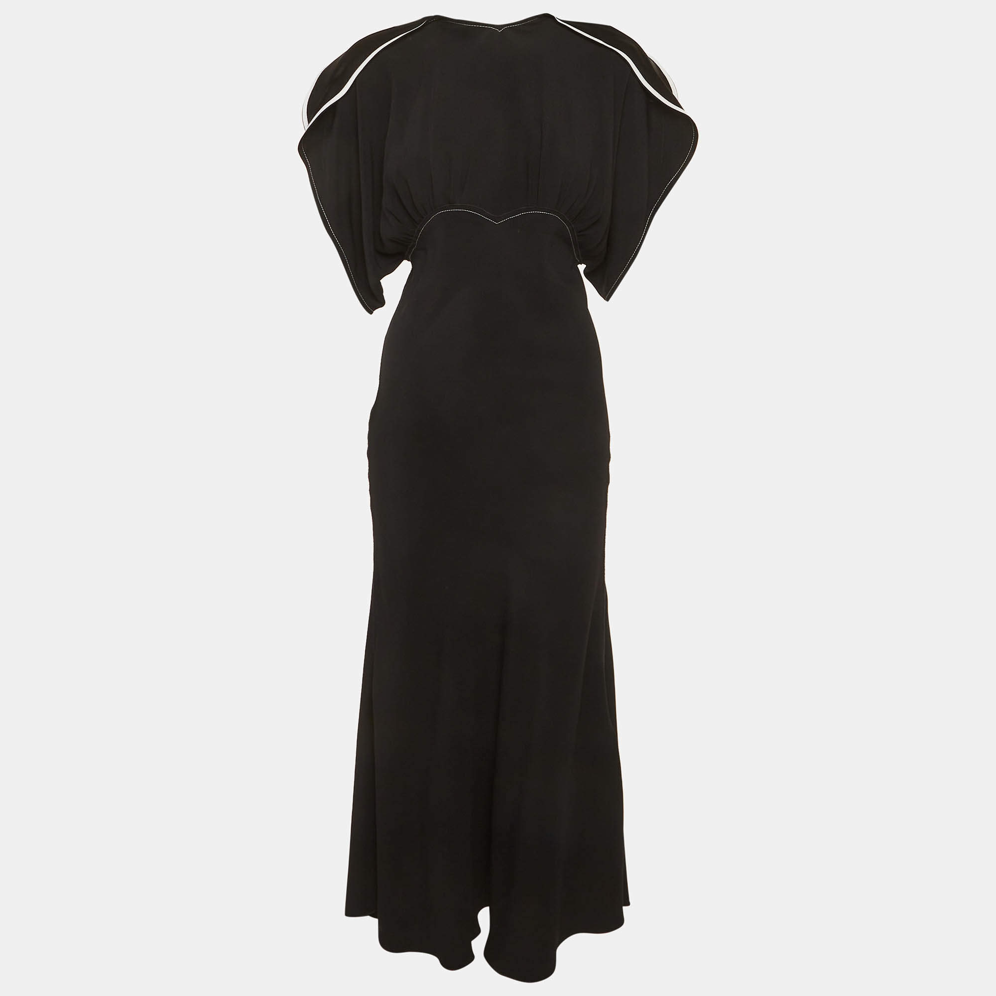 Pre Owned Victoria Beckham Black Draped-Sleeve Midi Dress M