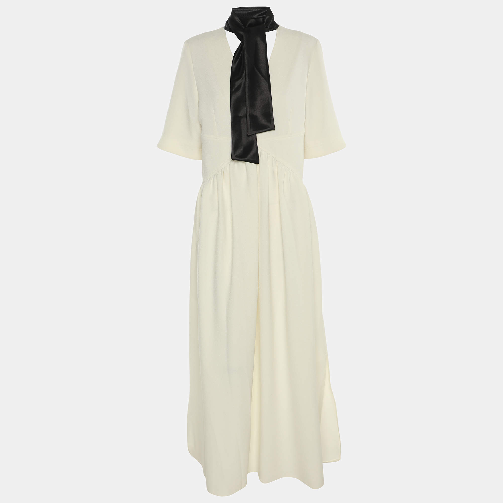 مملوكة مسبقًا فستان فيكتوريا بيكهام ماكسي بربطة عنق كريب أبيض ديزي مقاس متوسط