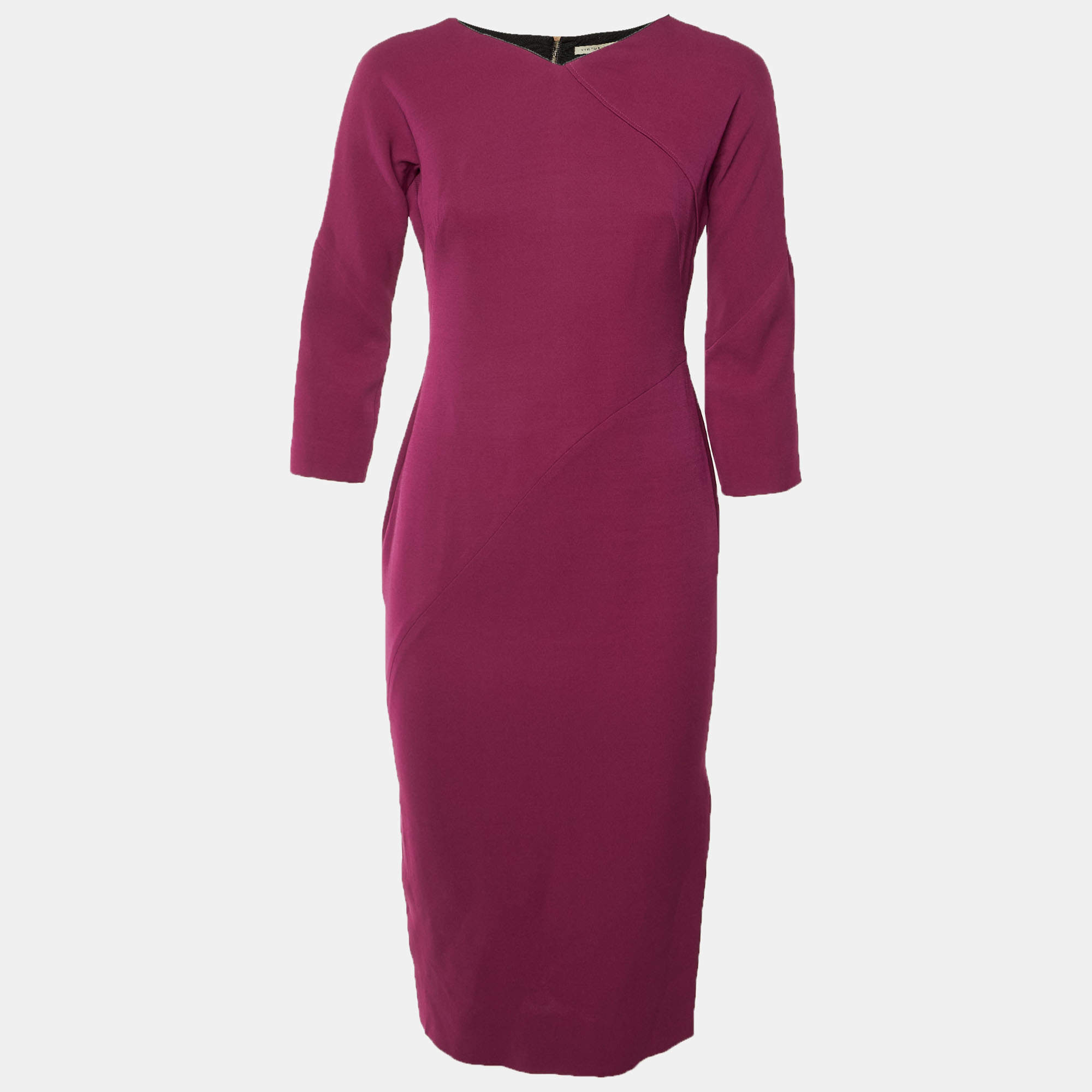 Pre Owned Victoria Beckham Magenta Crepe Sheath Dress M
