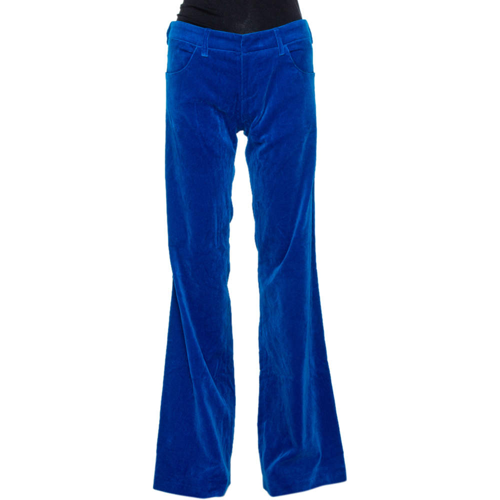 Victoria Beckham Cobalt Blue Velvet Flared Pants S