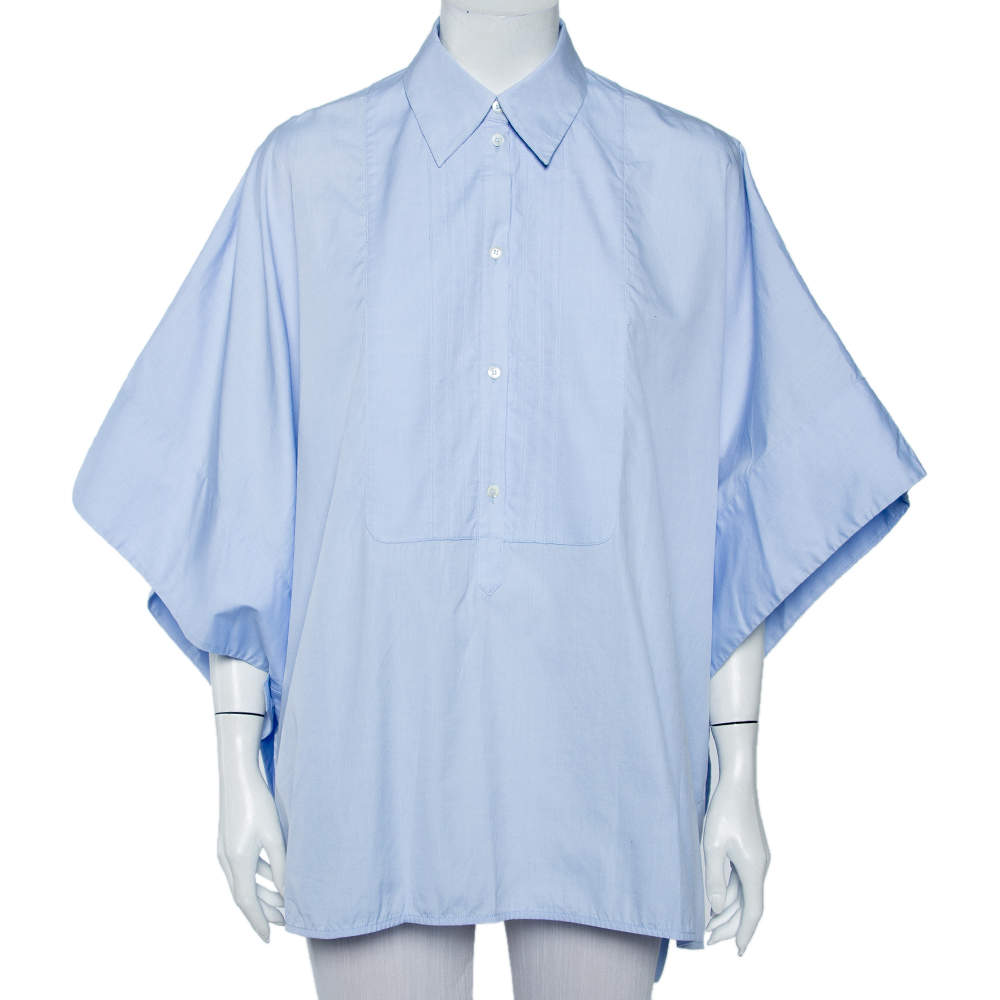 Pre Owned Victoria Victoria Beckham Blue Cotton Side Open Oversized Cape Shirt (One Size) 