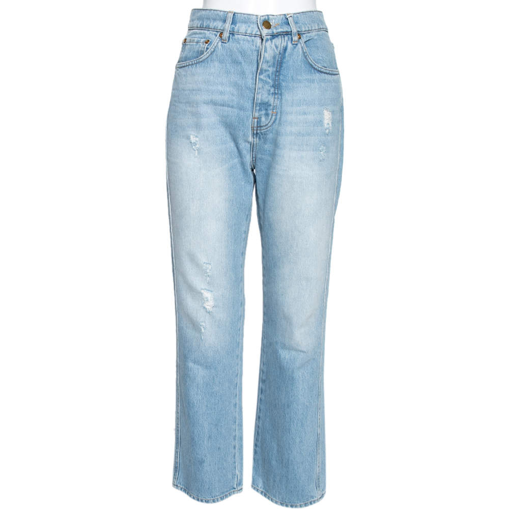 مملوكة مسبقًا Victoria Beckham Blue Distressed Detailed Denim Jeans M