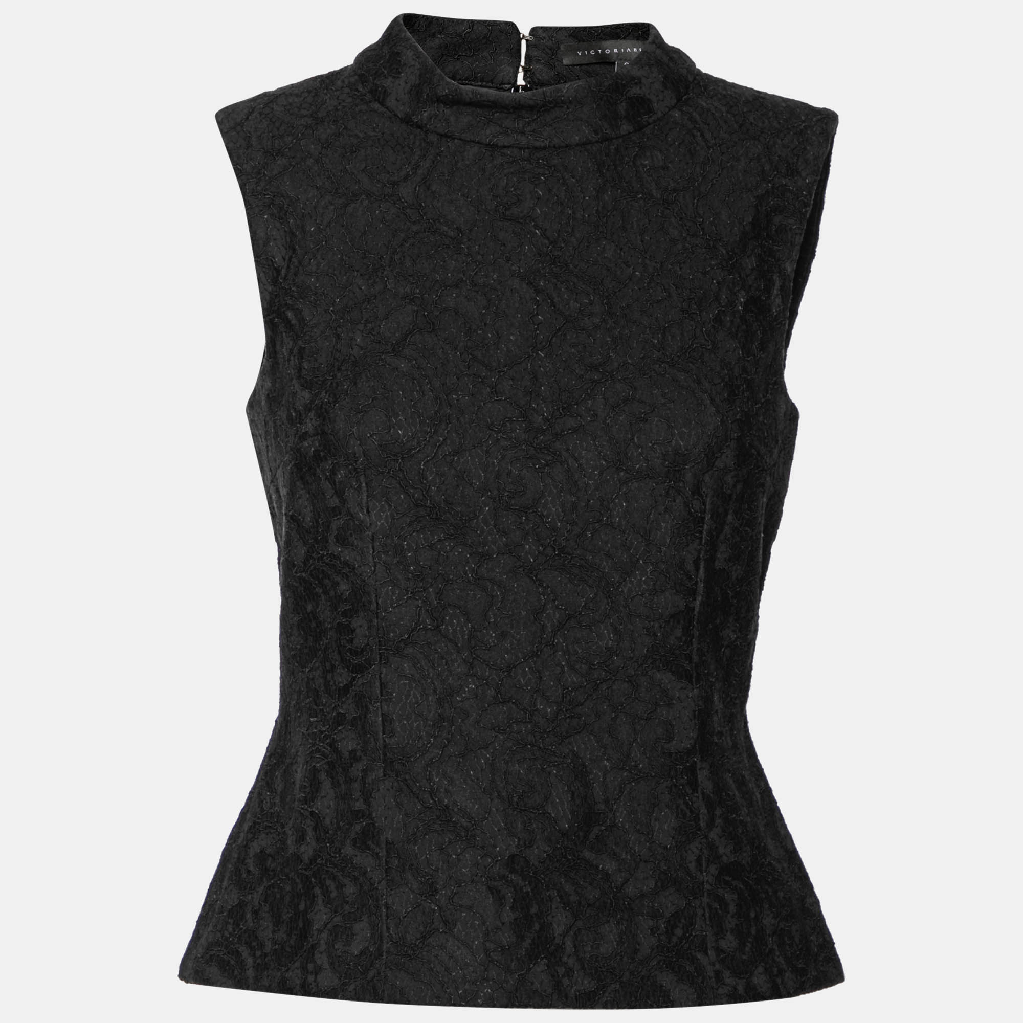 Victoria Beckham Black Floral Lace Sleeveless Top S
