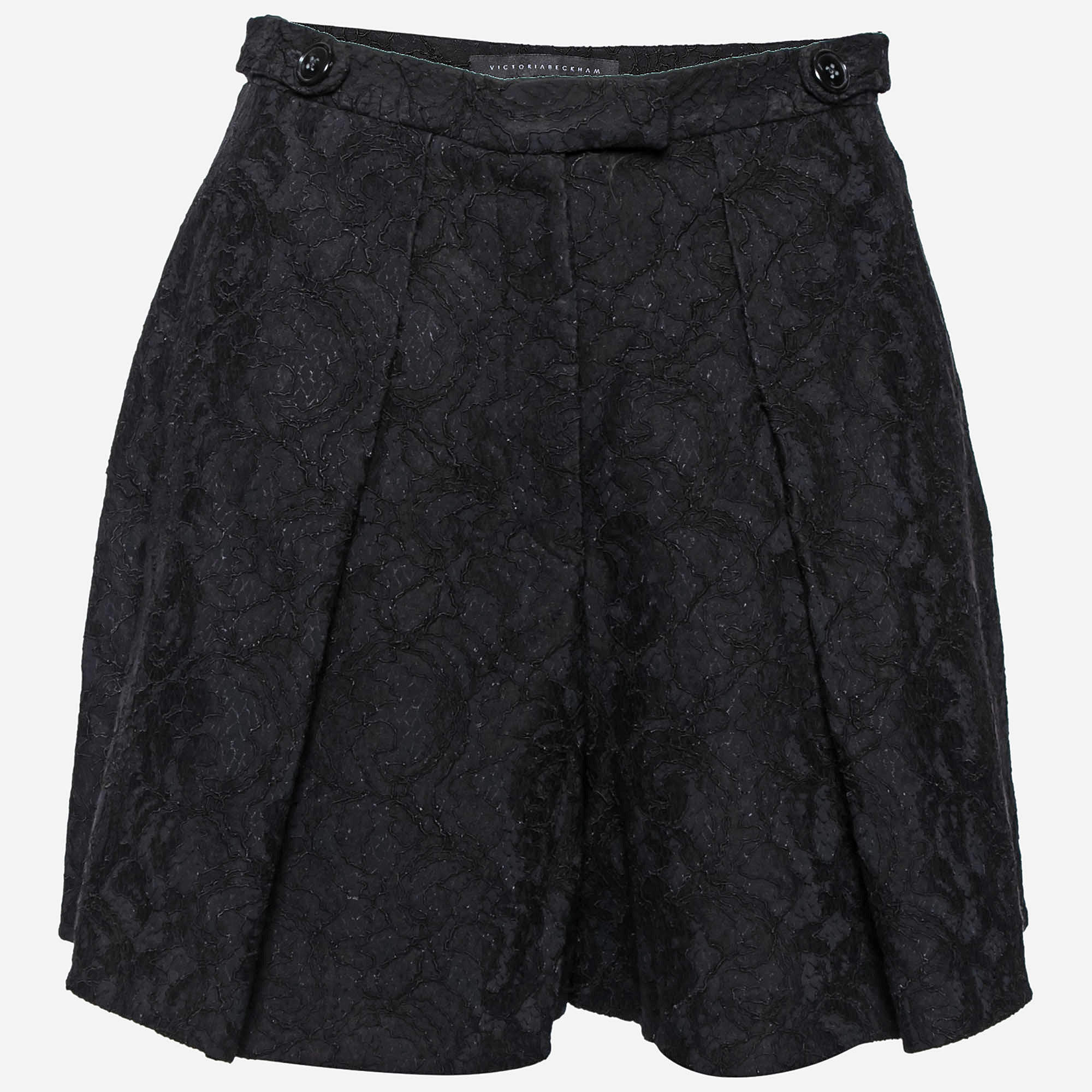 Pre Owned Victoria Beckham Black Lace Pleat Detailed Shorts M