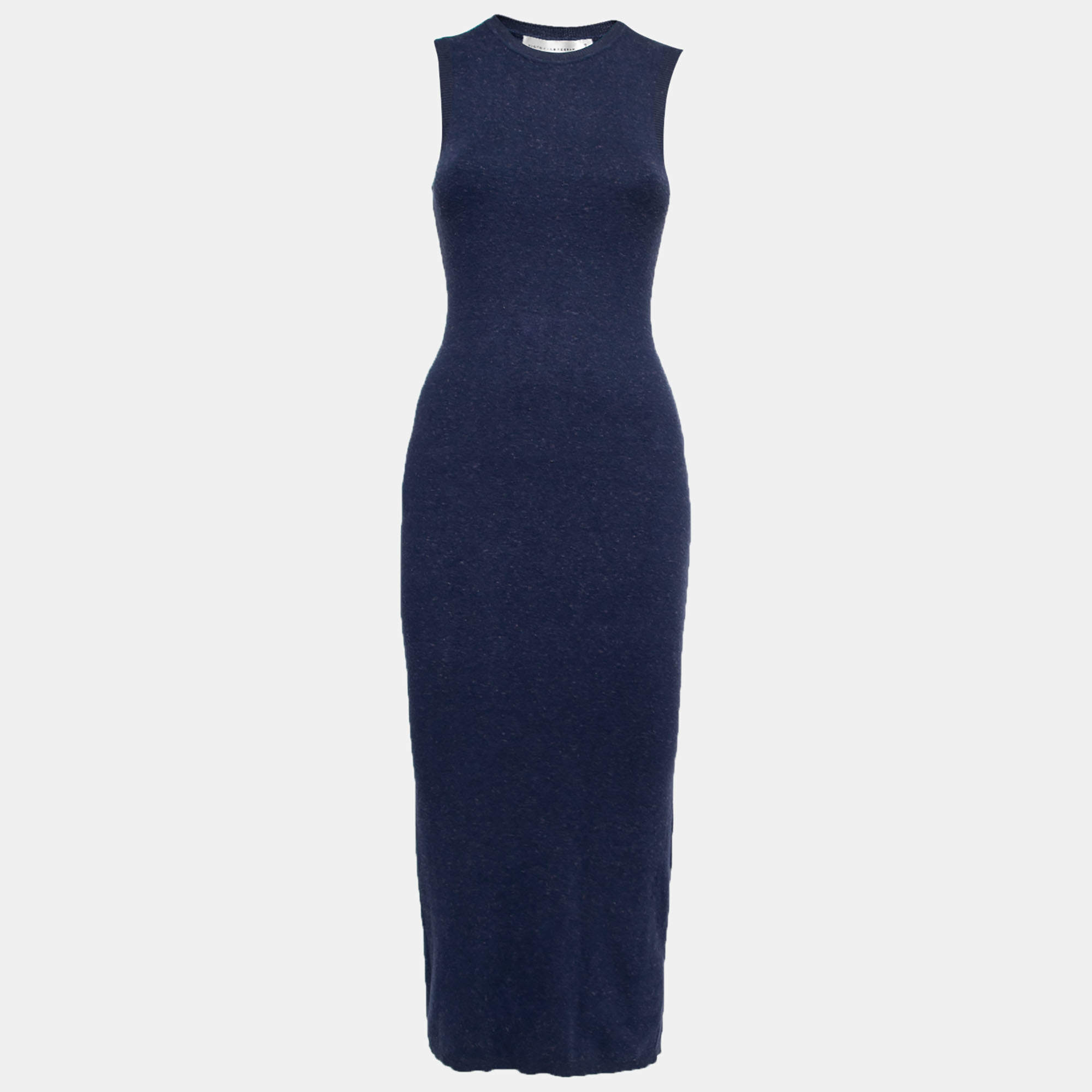 Victoria Beckham Navy Blue Knit Ribbed Sleeveless Maxi Dress XS