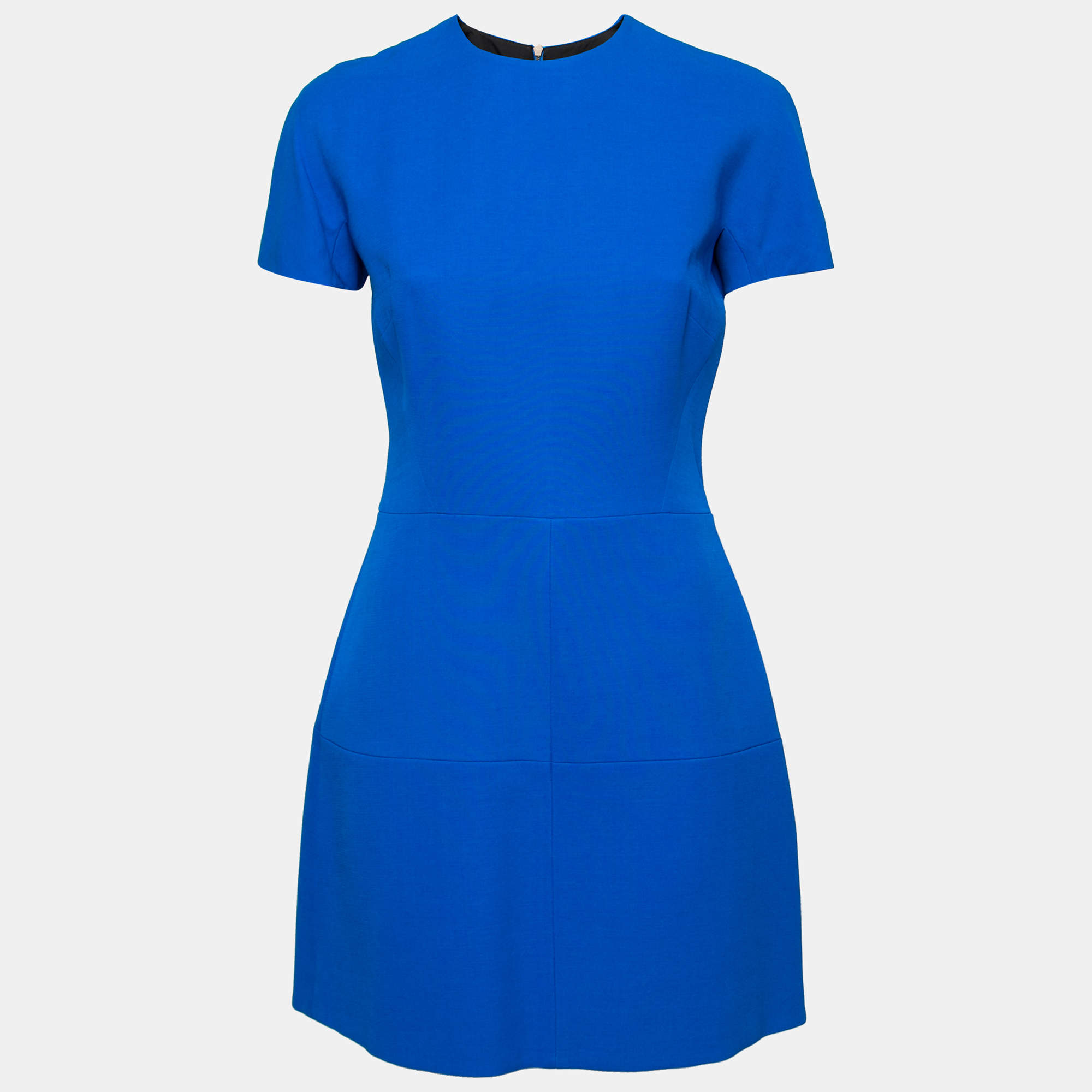 Pre Owned Victoria Beckham Blue Wool & Silk Paneled Mini Dress M