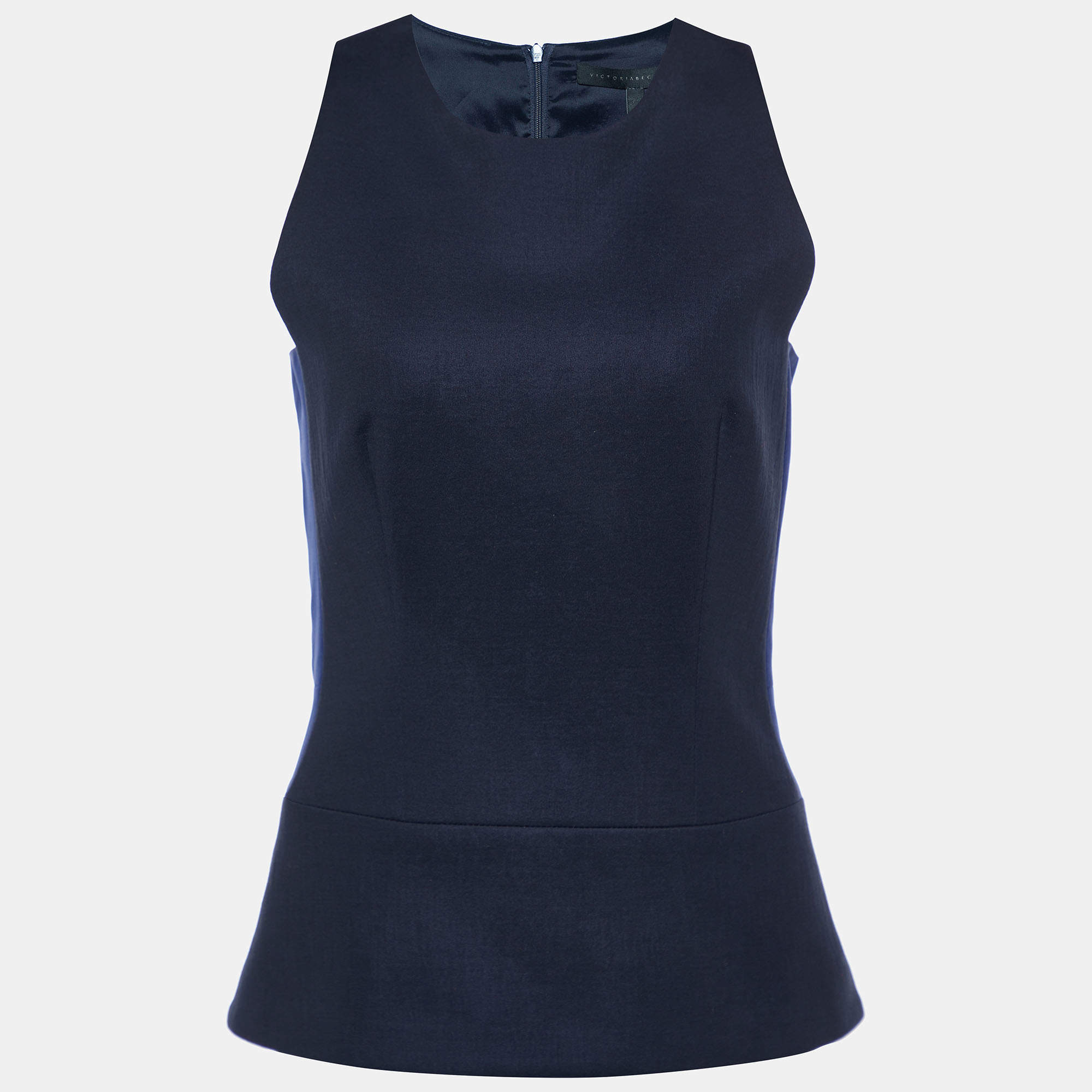 Pre Owned Victoria Beckham Navy Blue Knit Trim Detail Sleeveless Top M