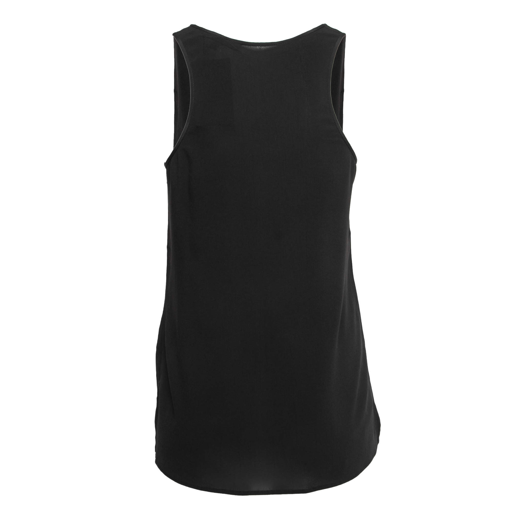 Pre Owned Victoria Beckham Black Crepe & Faux Leather Trimmed Tank Top XS