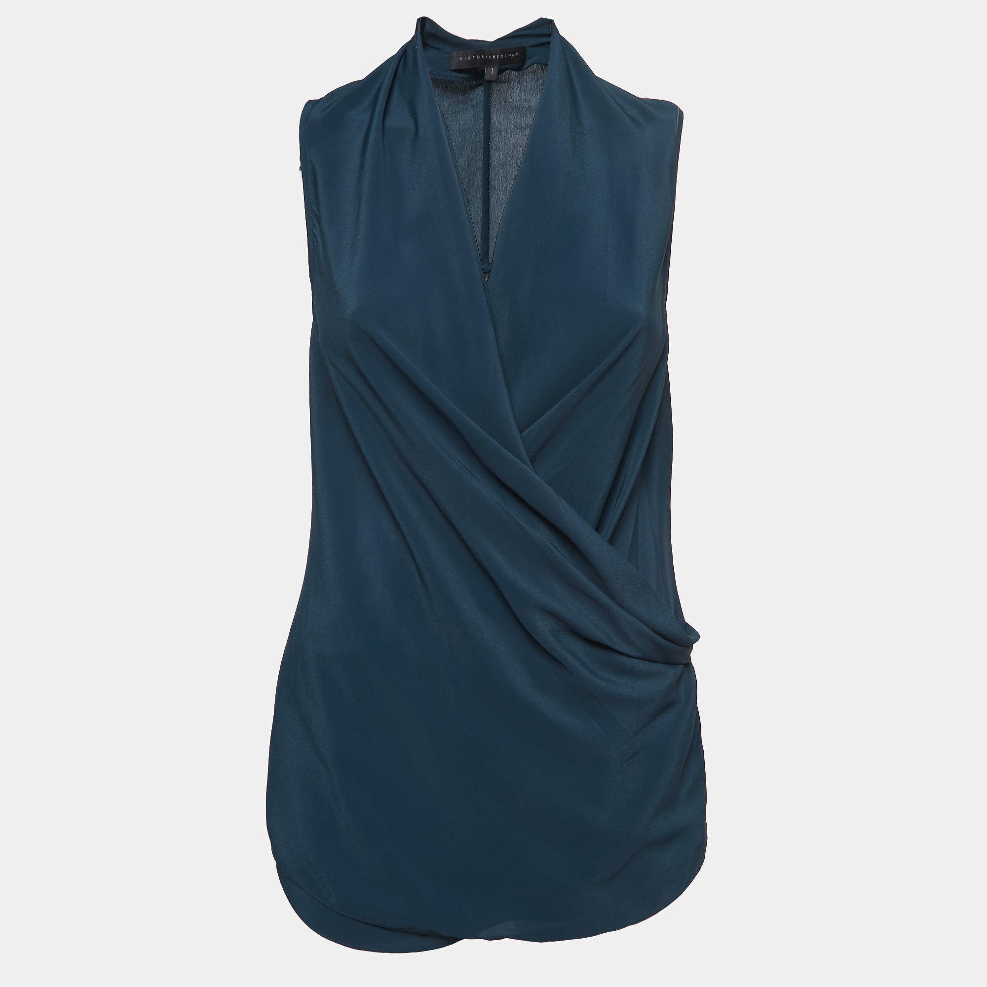 Pre Owned Victoria Beckham Navy Blue Crepe Cowl Neck Sleeveless Top S