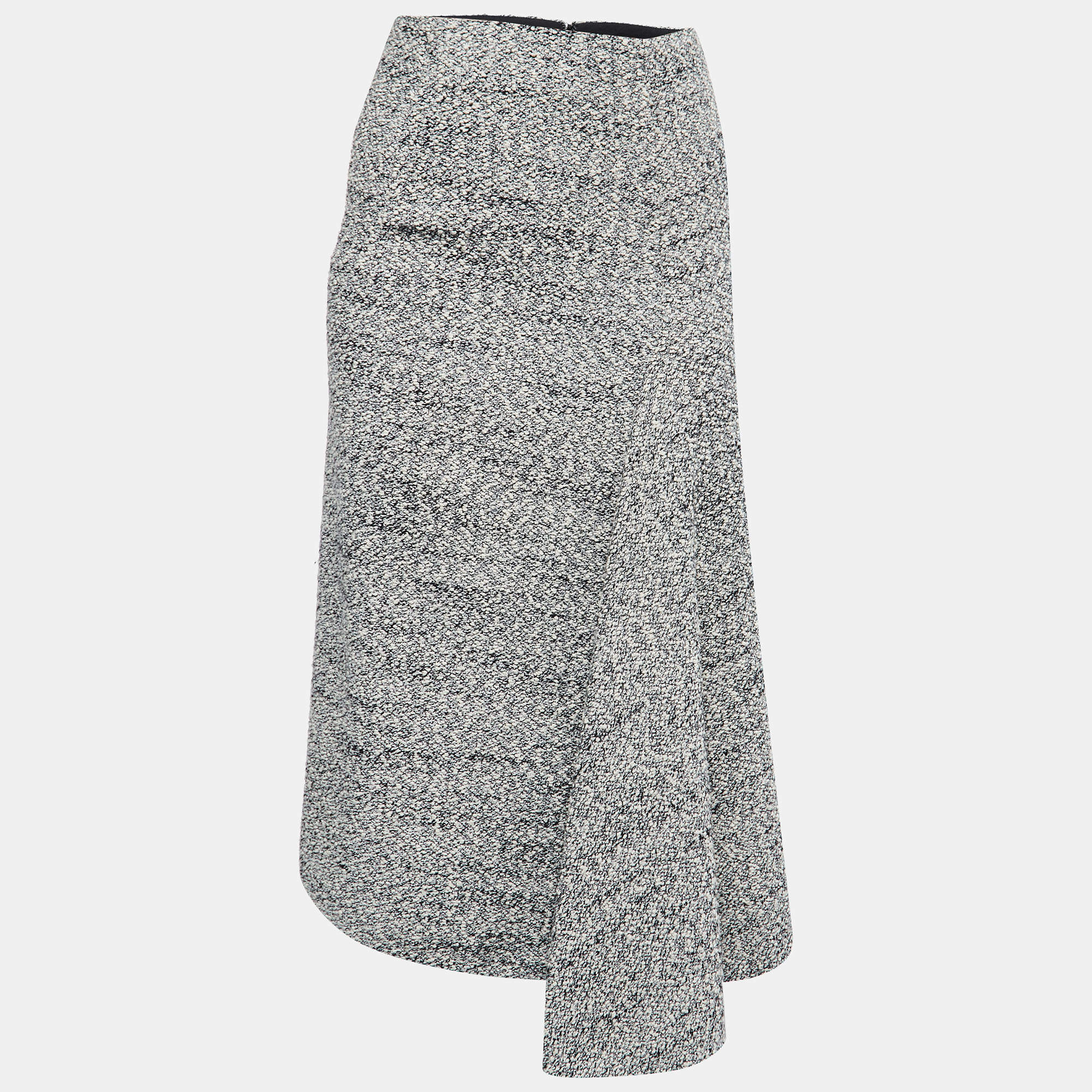 Pre Owned Victoria Beckham Black/White Tweed Draped High Waist Midi Skirt S