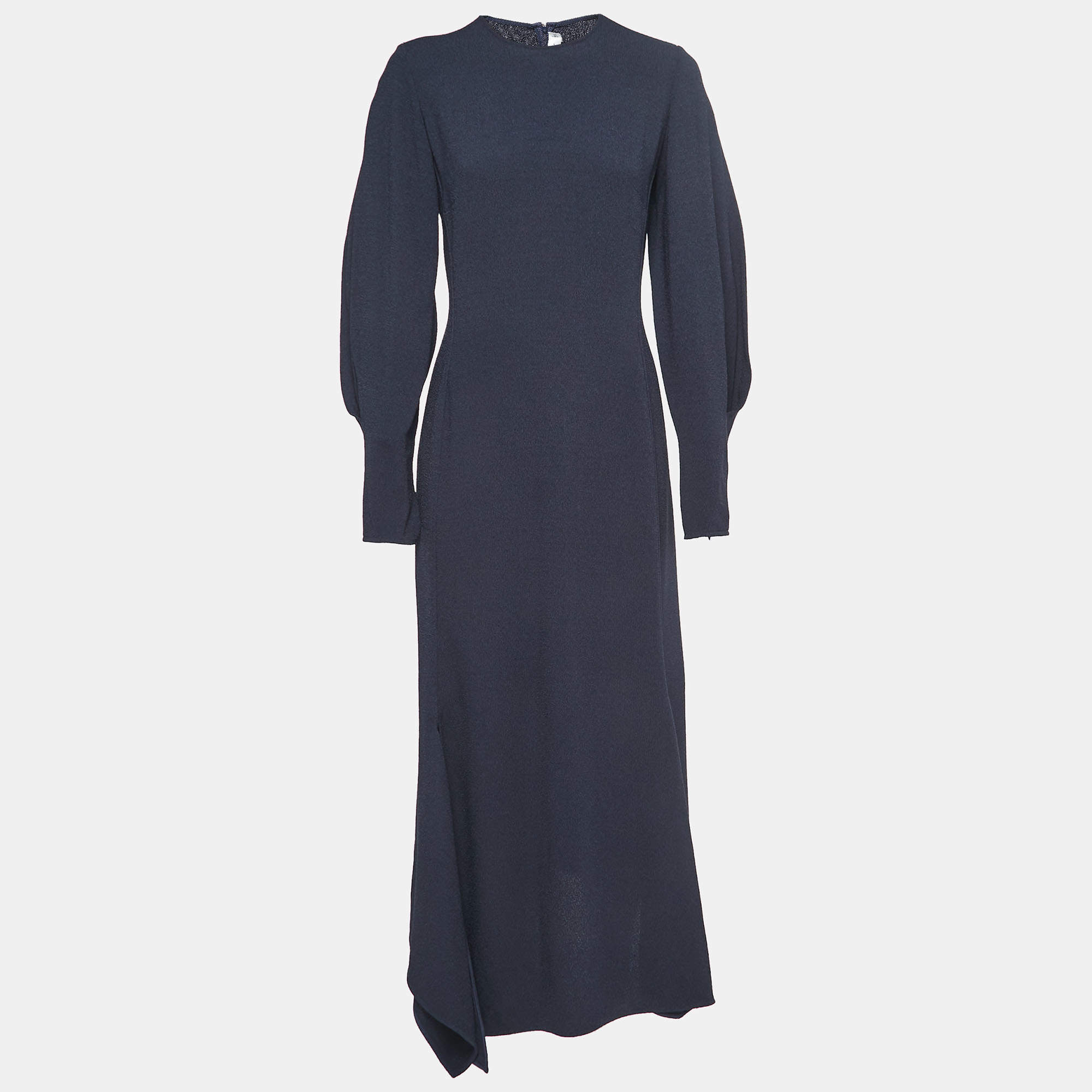 Victoria Beckham Navy Blue Crepe Full Sleeve Slit Detail Maxi Dress M