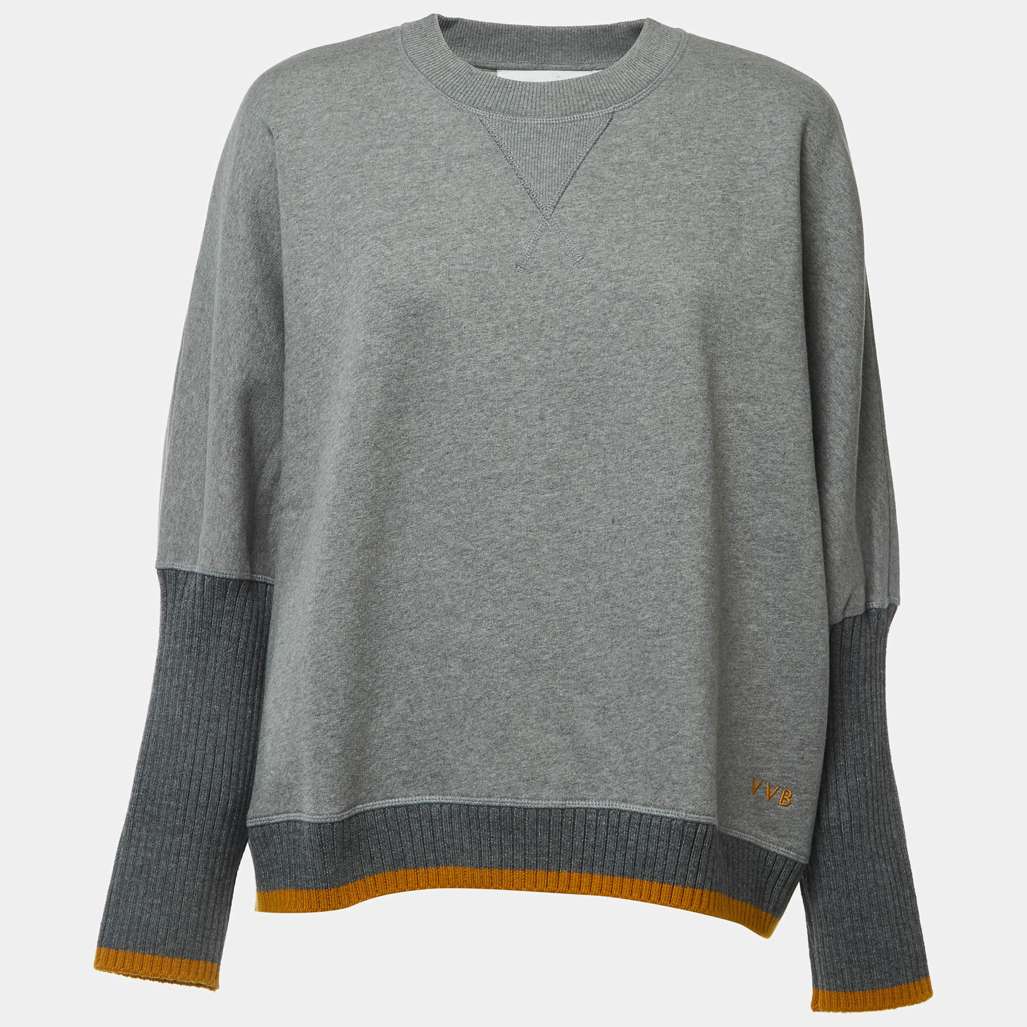 Pre Owned Victoria Beckham Grey Cotton Crew Neck Sweatshirt L 