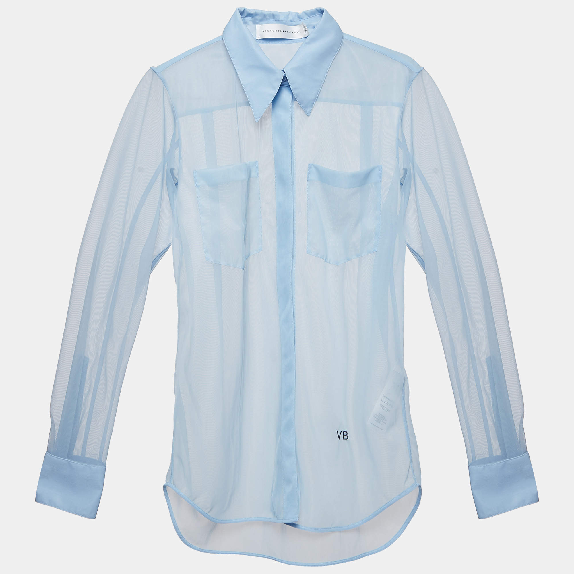 Pre Owned Victoria Beckham Blue Sheer Nylon Buttoned Full Sleeve Shirt S