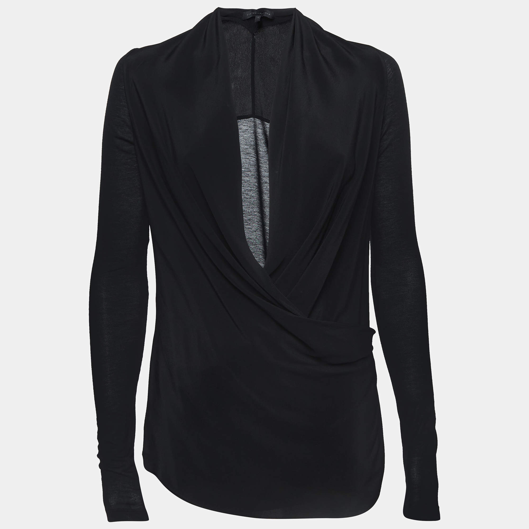 Pre Owned Victoria Beckham Black Silk Blend Deep Cowl Neck Top S