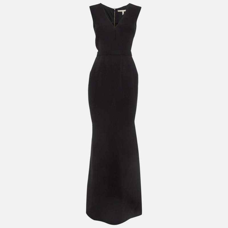 Pre Owned Victoria Beckham Black Silk Blend Belted Maxi Dress S