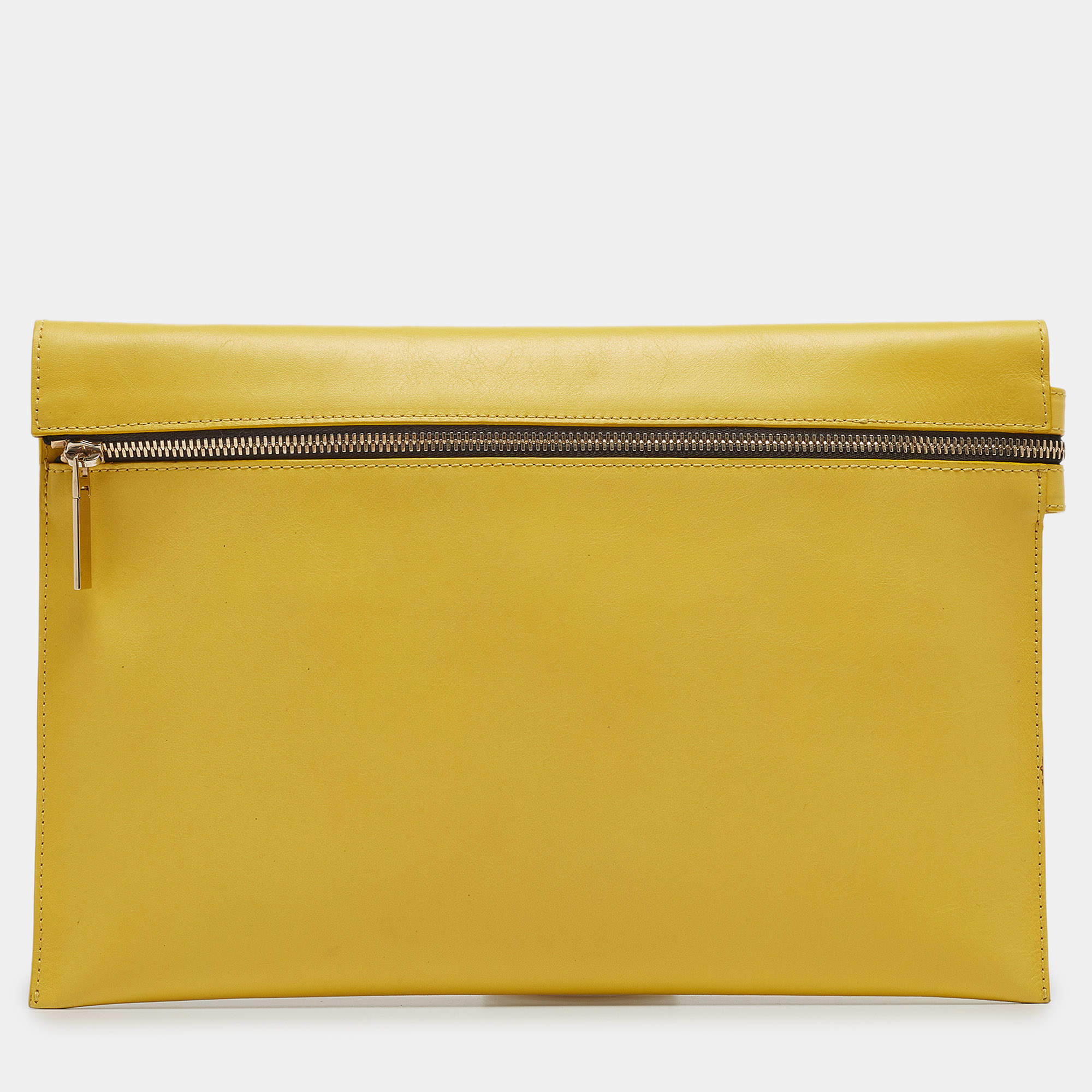 Pre Owned Victoria Beckham Yellow Leather Zip Pouch
