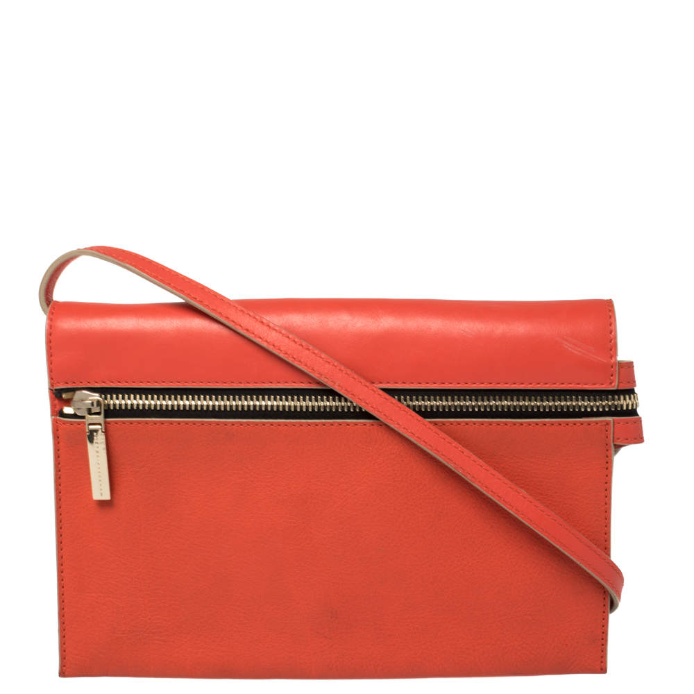 Victoria Beckham Coral Orange Leather Zipped Flap Shoulder Bag