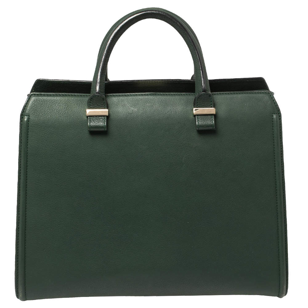 Pre Owned Victoria Beckham Green Leather Victoria Tote