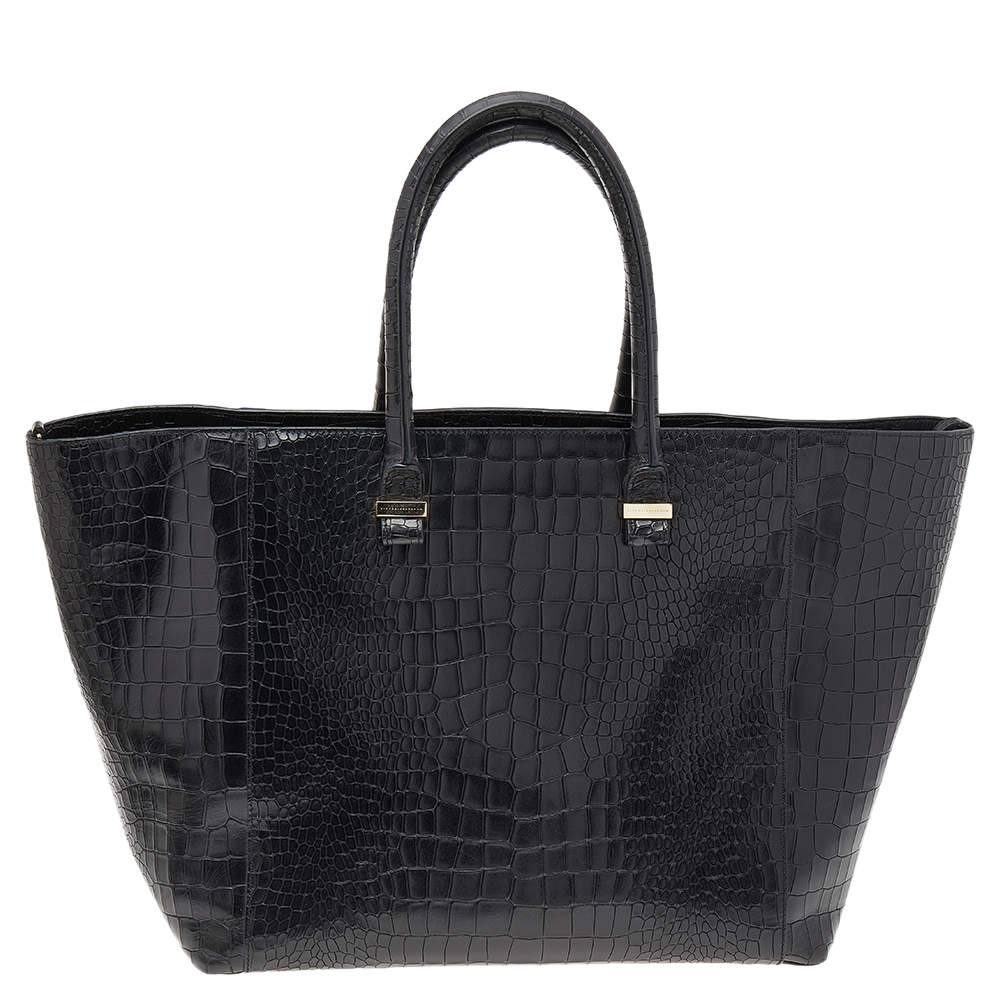 Pre Owned Victoria Beckham Black Croc Embossed Leather Quincy Tote