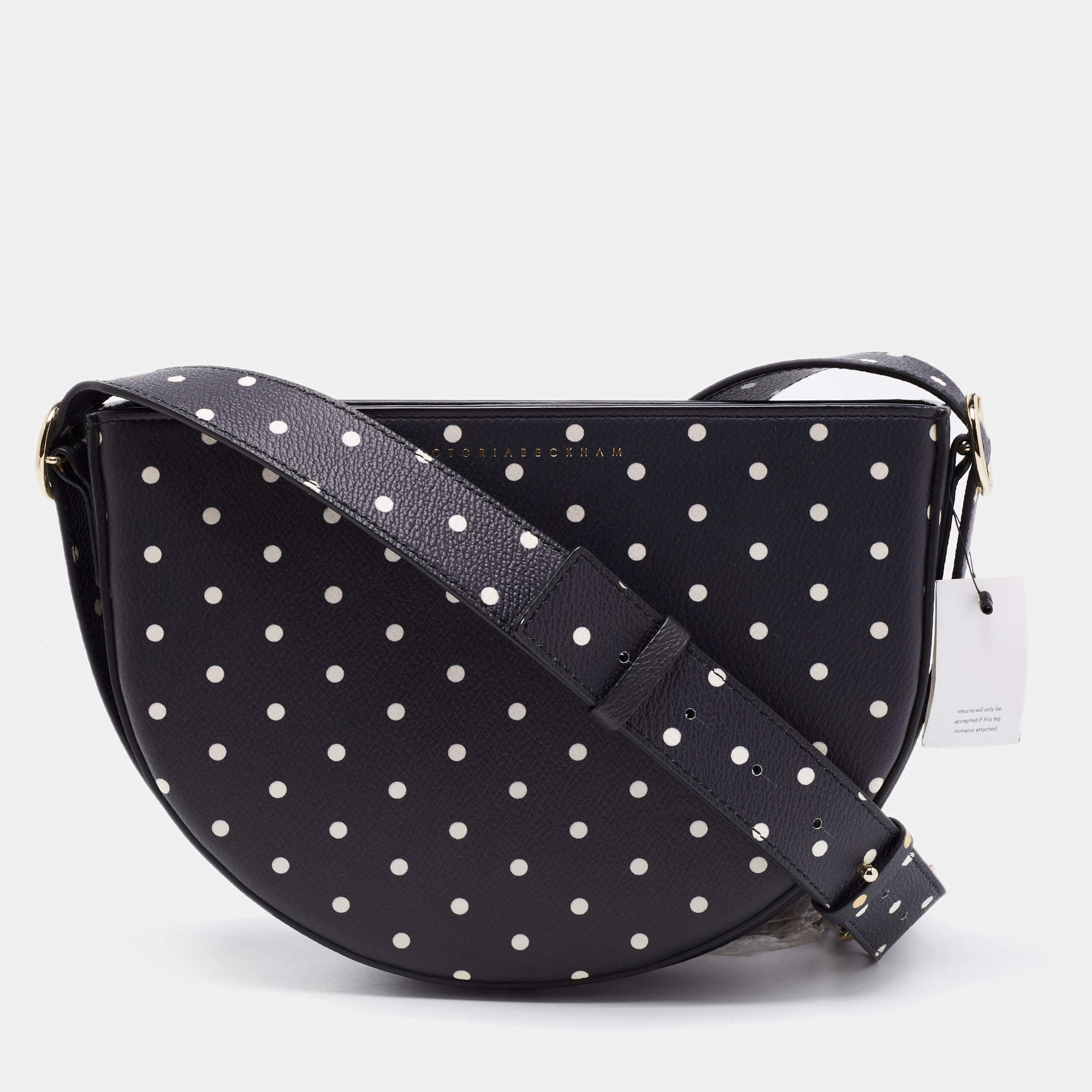 Pre Owned Victoria Beckham Black Polka Dots PVC Baby Half Moon Shoulder Bag