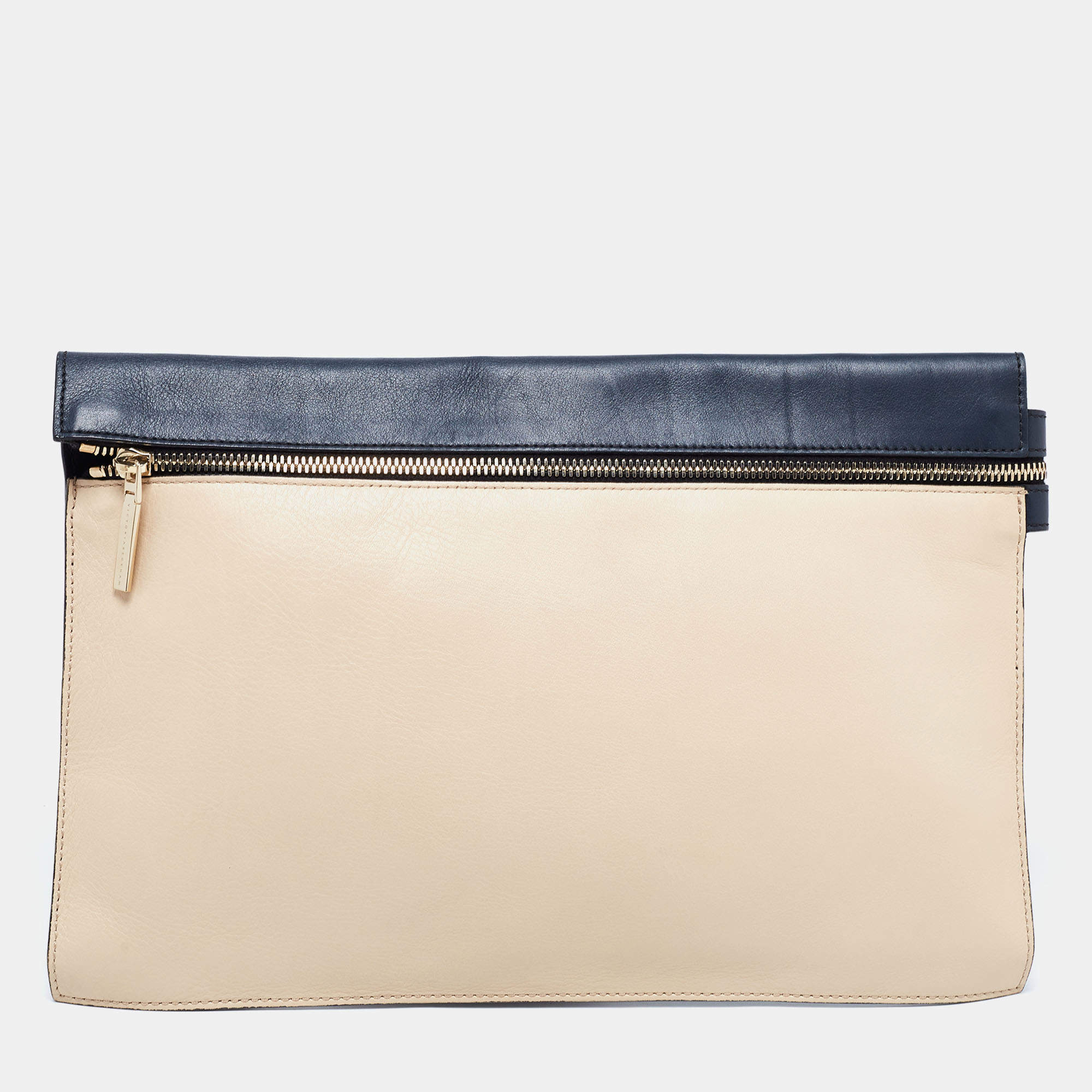 Pre Owned Victoria Beckham Light Beige/Blue Leather Clutch