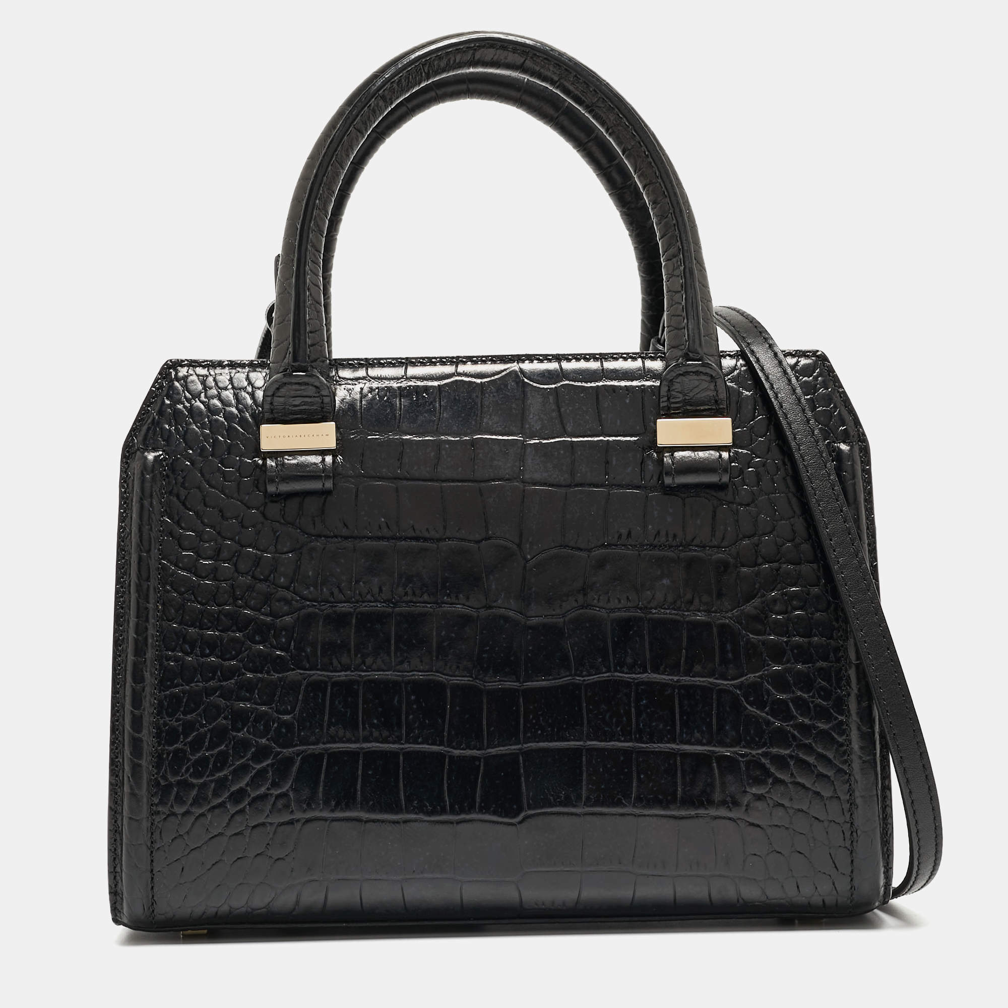 Pre Owned Victoria Beckham Black Croc Embossed Leather Tote