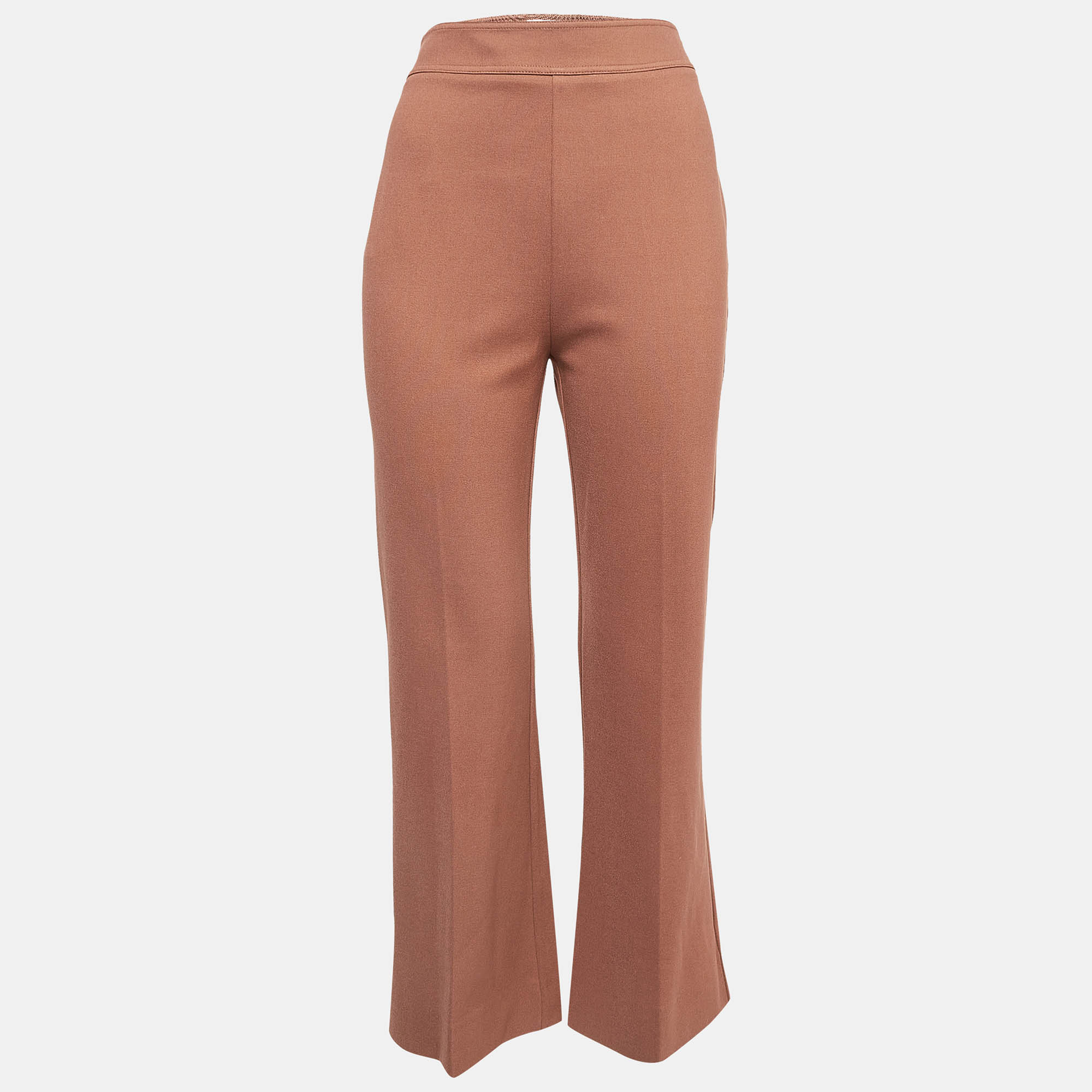 Pre Owned Victoria Victoria Beckham Brown Stretch Knit Flared Trousers M