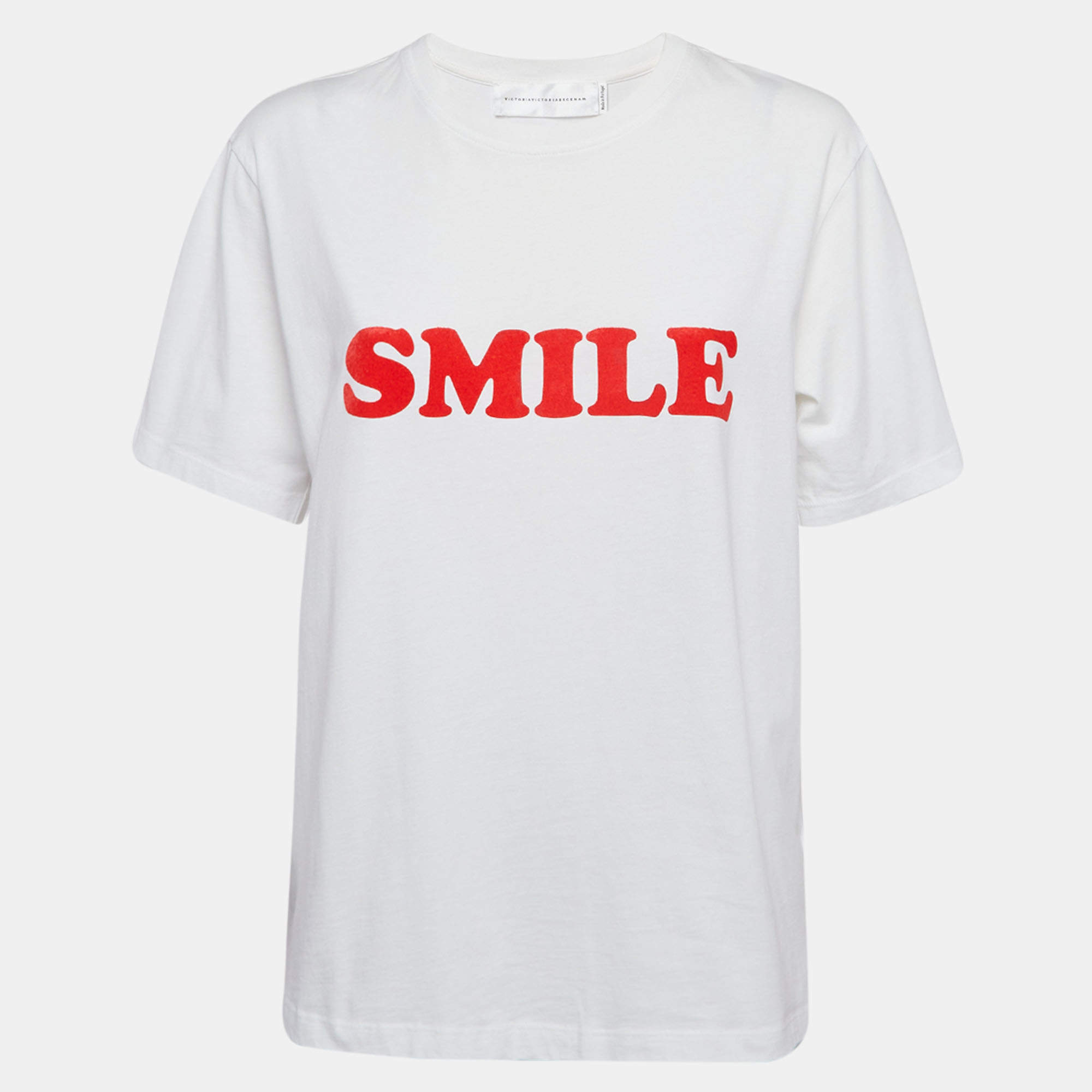 Pre Owned Victoria Victoria Beckham White Smile Textured Print Cotton T-Shirt S