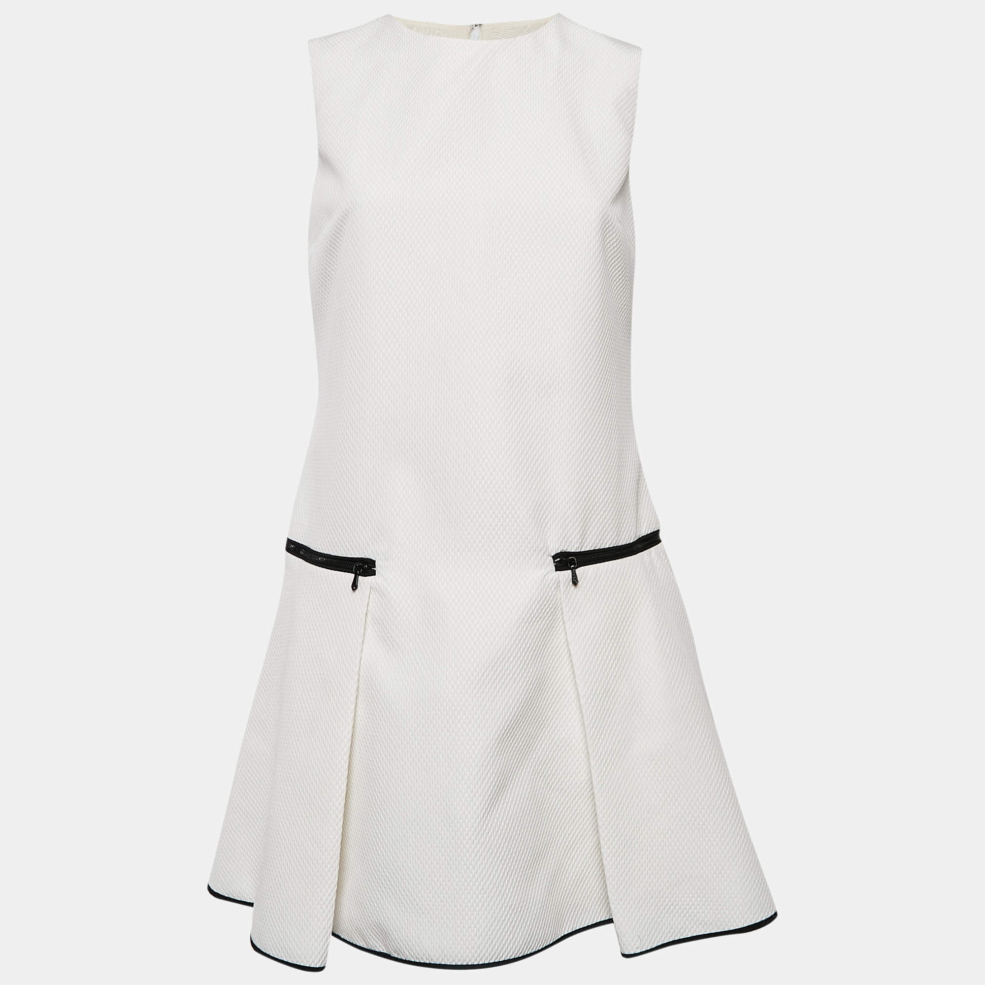 Victoria Victoria Beckham White Textured Synthetic Zip Waist Mini Dress M