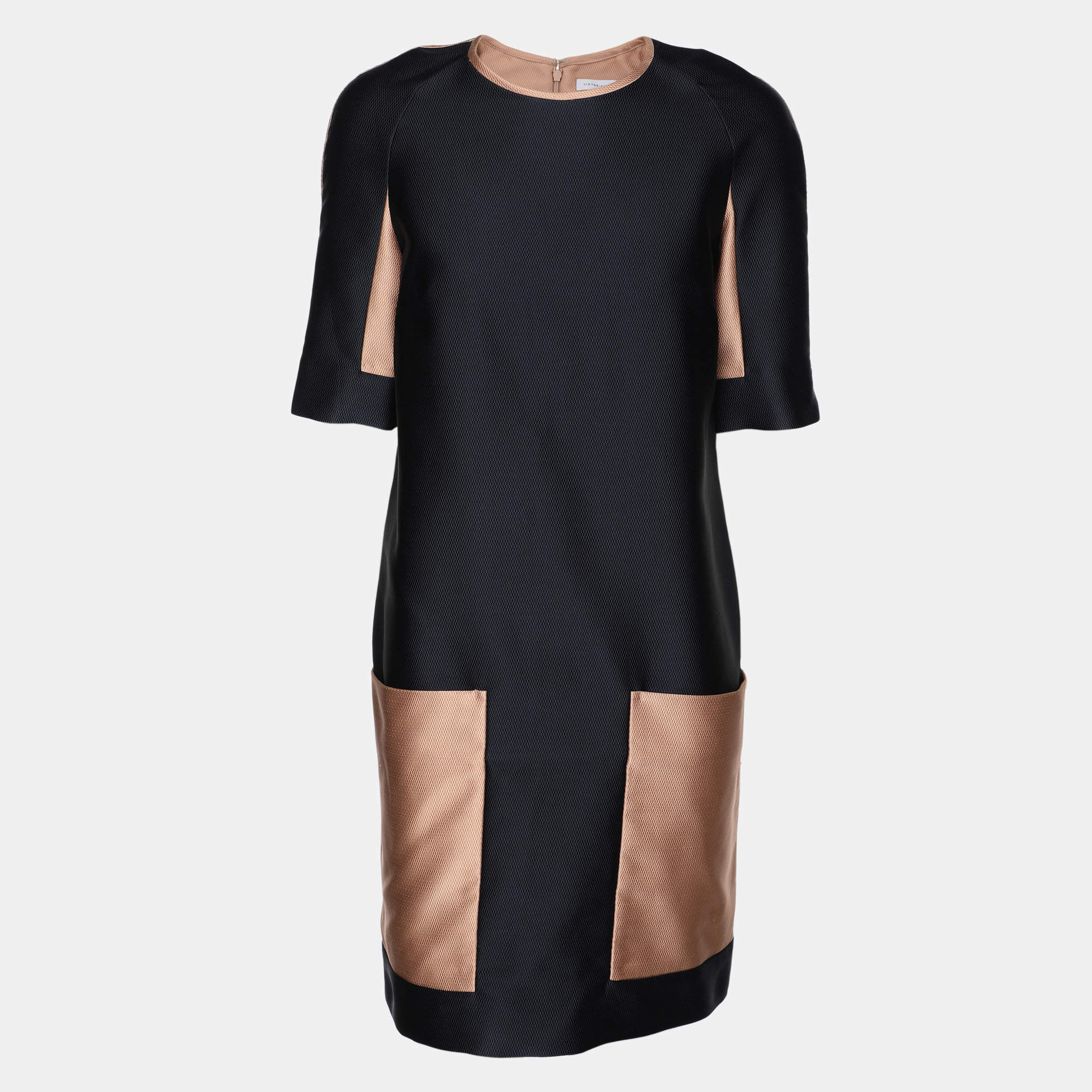 Pre Owned Victoria Victoria Beckham Navy Blue/Beige Jersey Dress S