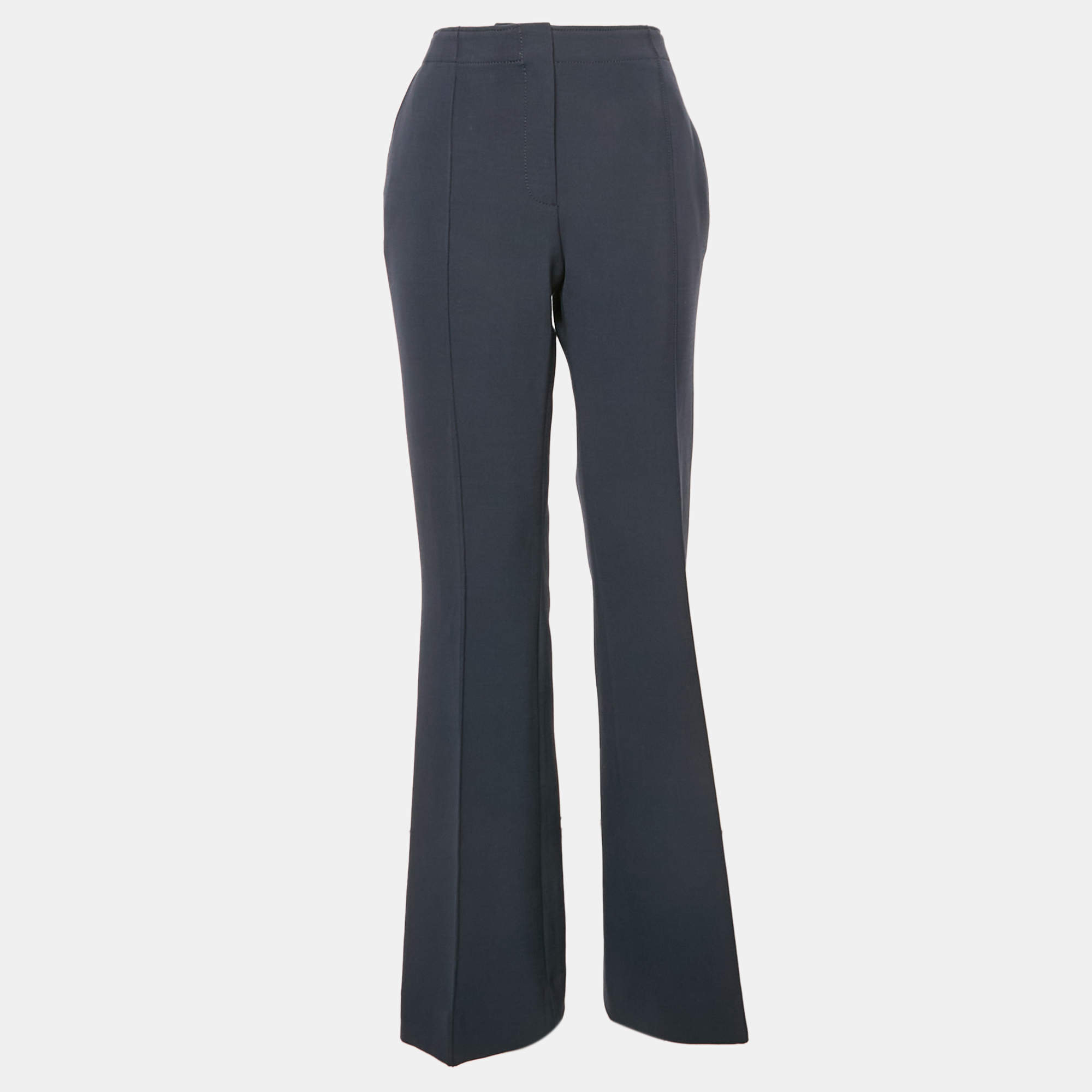 Pre Owned Victoria Victoria Beckham Navy Blue Wool Blend Flared Trousers M