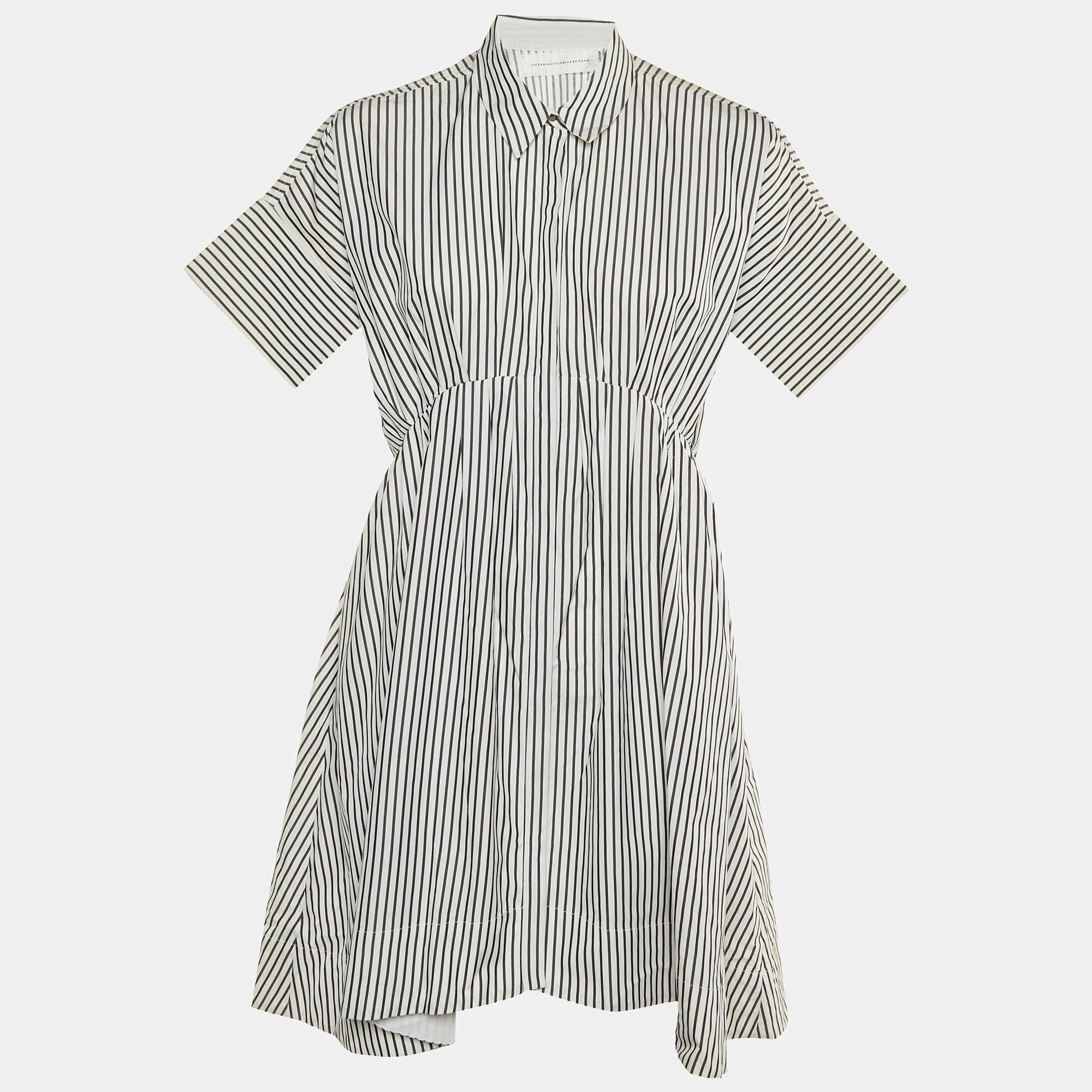 Pre Owned Victoria Victoria Beckham White Striped Cotton Shirt Dress M