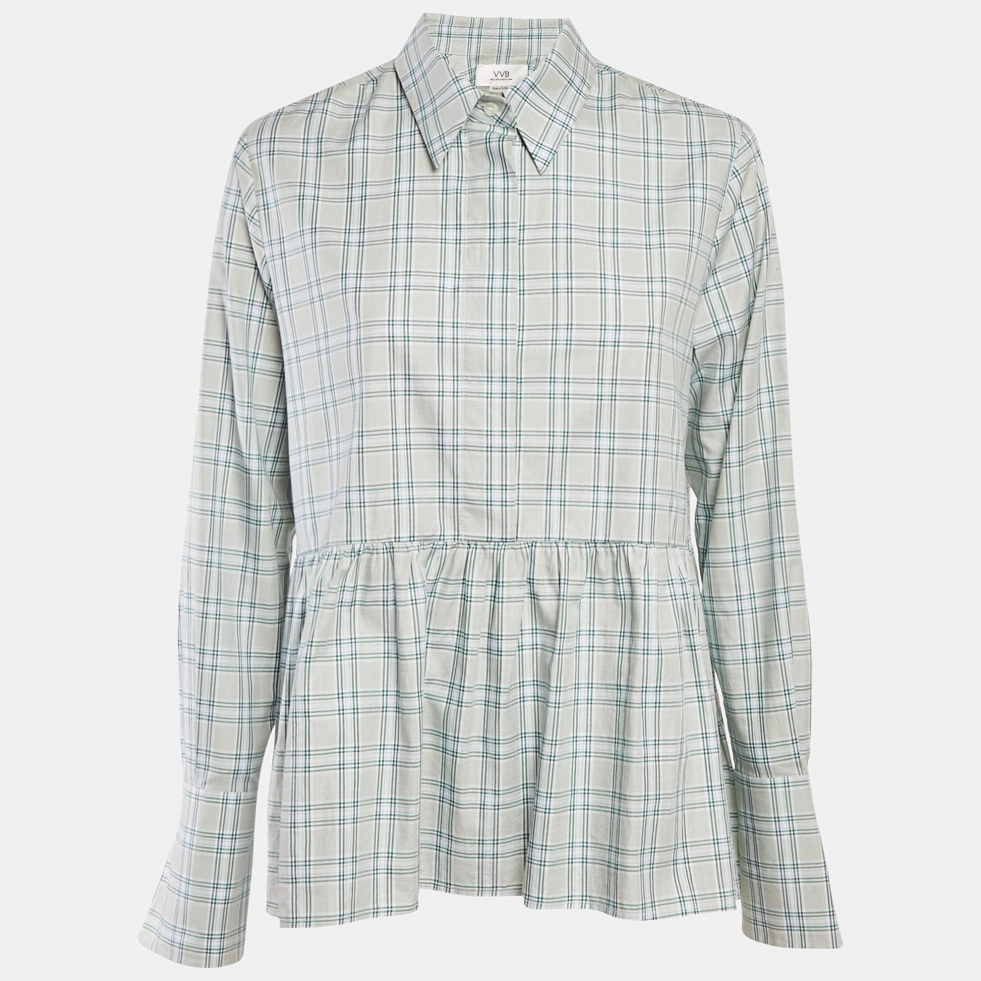 Pre Owned Victoria Victoria Beckham Green Plaid Cotton Button Front Blouse S